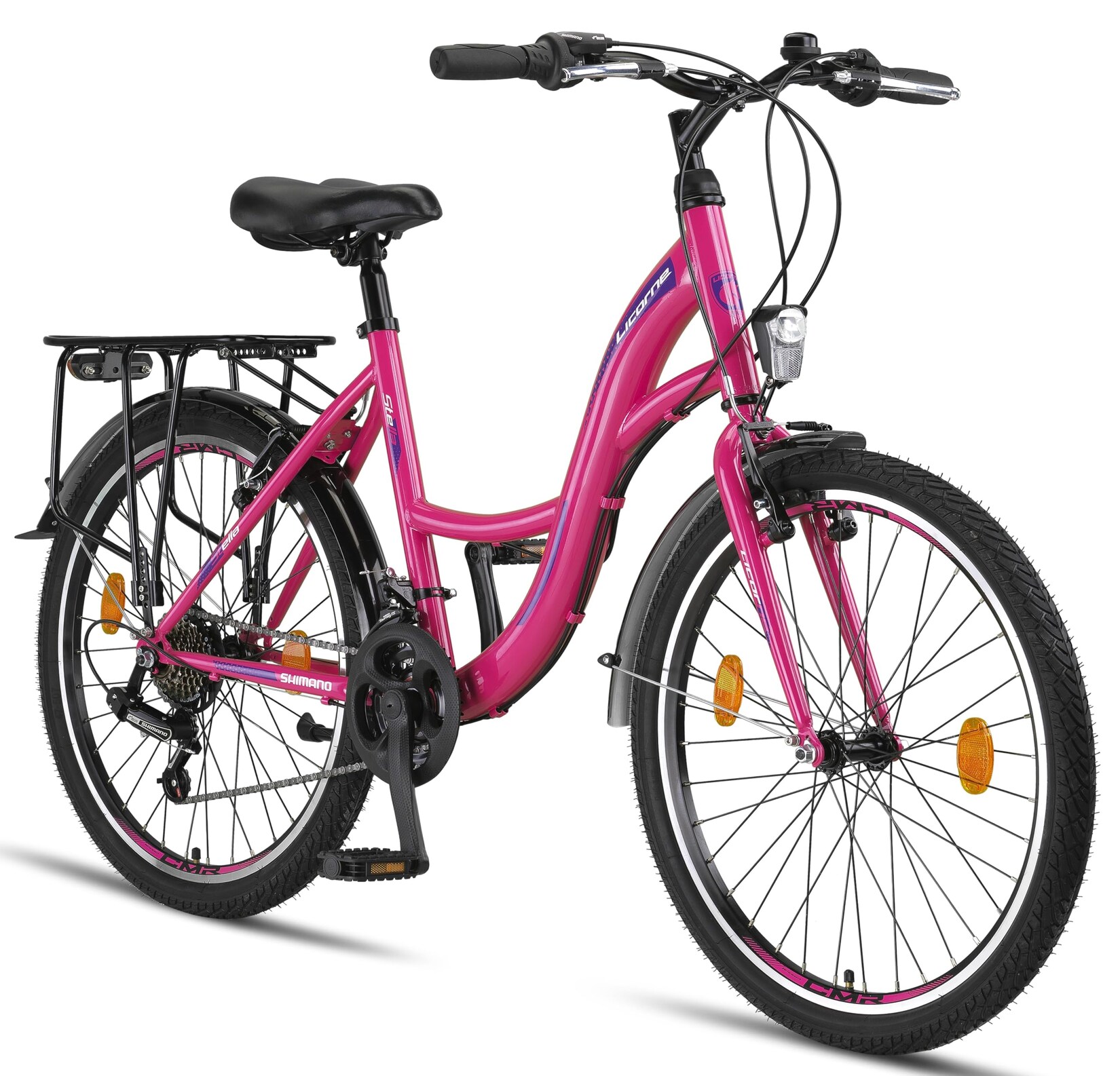 Licorne Bike Stella Premium City Bike 20,24,26 und 28 Zoll Fahrrad für Mädchen Herren und Damen 21 Gang (6 Gang bei 20 Zoll) Holland Citybike Farbe:Rosa;Zoll:24