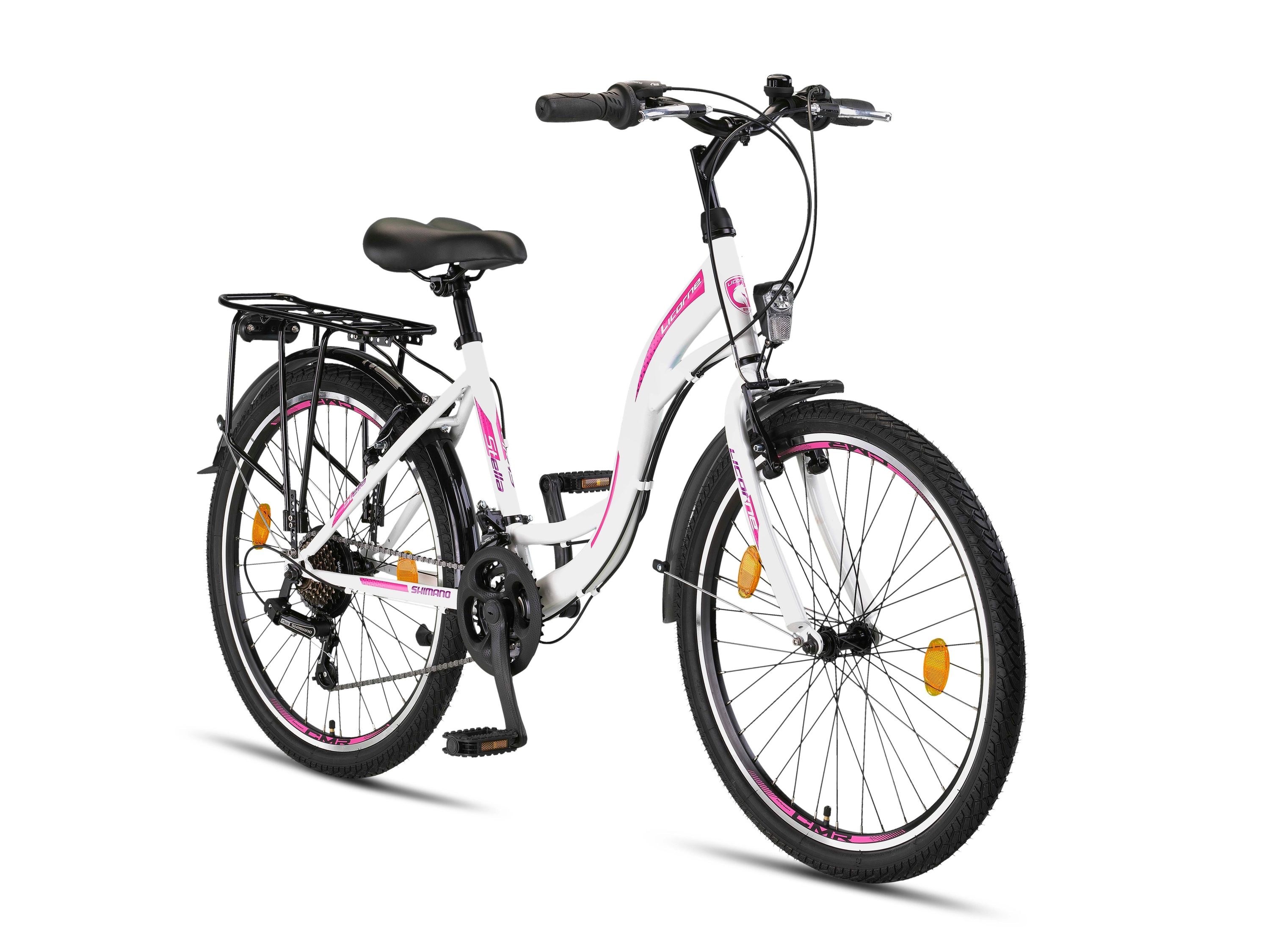 Licorne Bike Stella Premium City Bike 20,24,26 und 28 Zoll Fahrrad f&uuml;r M&auml;dchen Herren und Damen 21 Gang (6 Gang bei 20 Zoll) Holland Citybike Zoll:24;Farbe:Weiss 