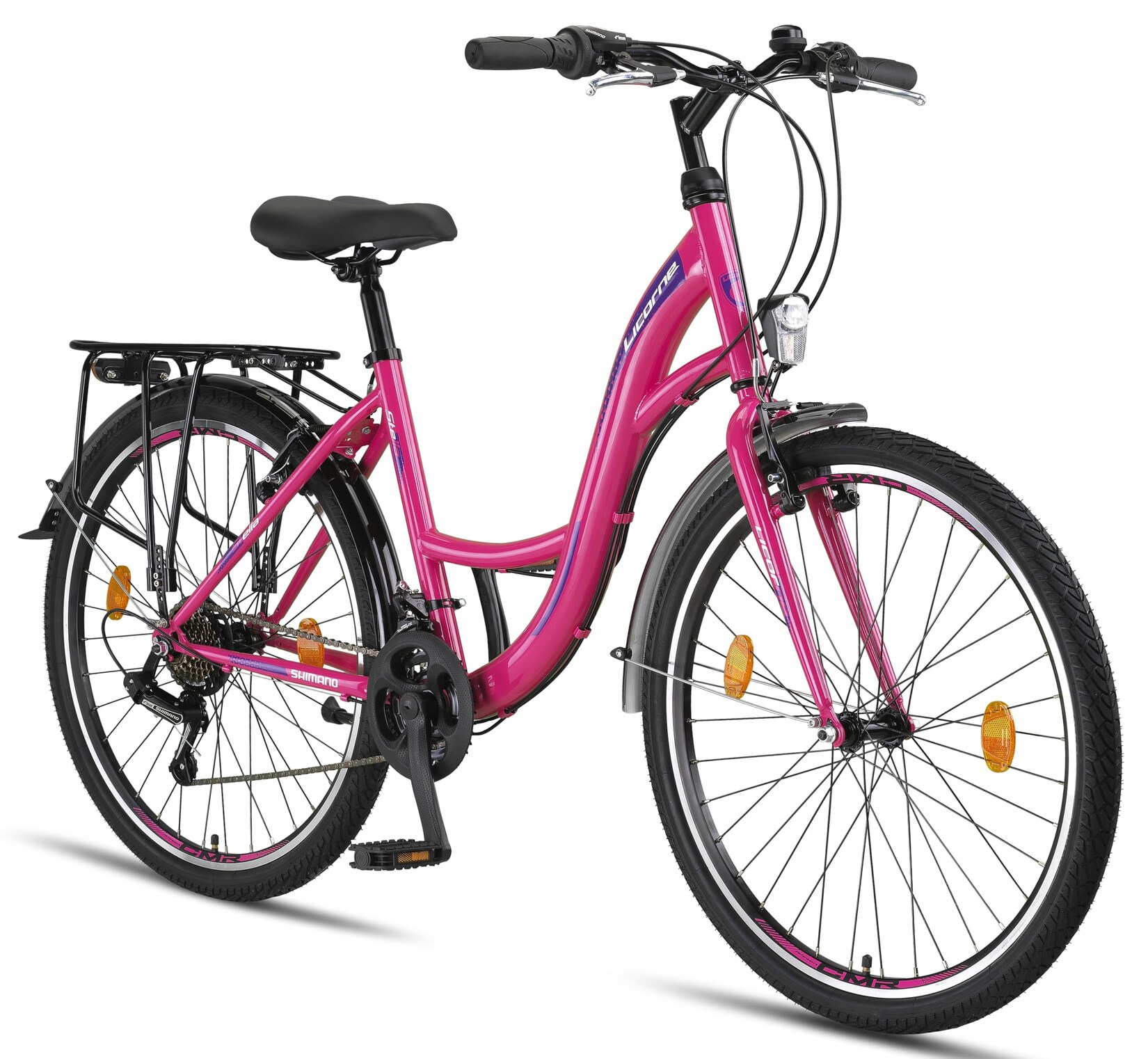 Licorne Bike Stella Premium City Bike 20,24,26 und 28 Zoll Fahrrad für Mädchen Herren und Damen 21 Gang (6 Gang bei 20 Zoll) Holland Citybike Farbe:Rosa;Zoll:26