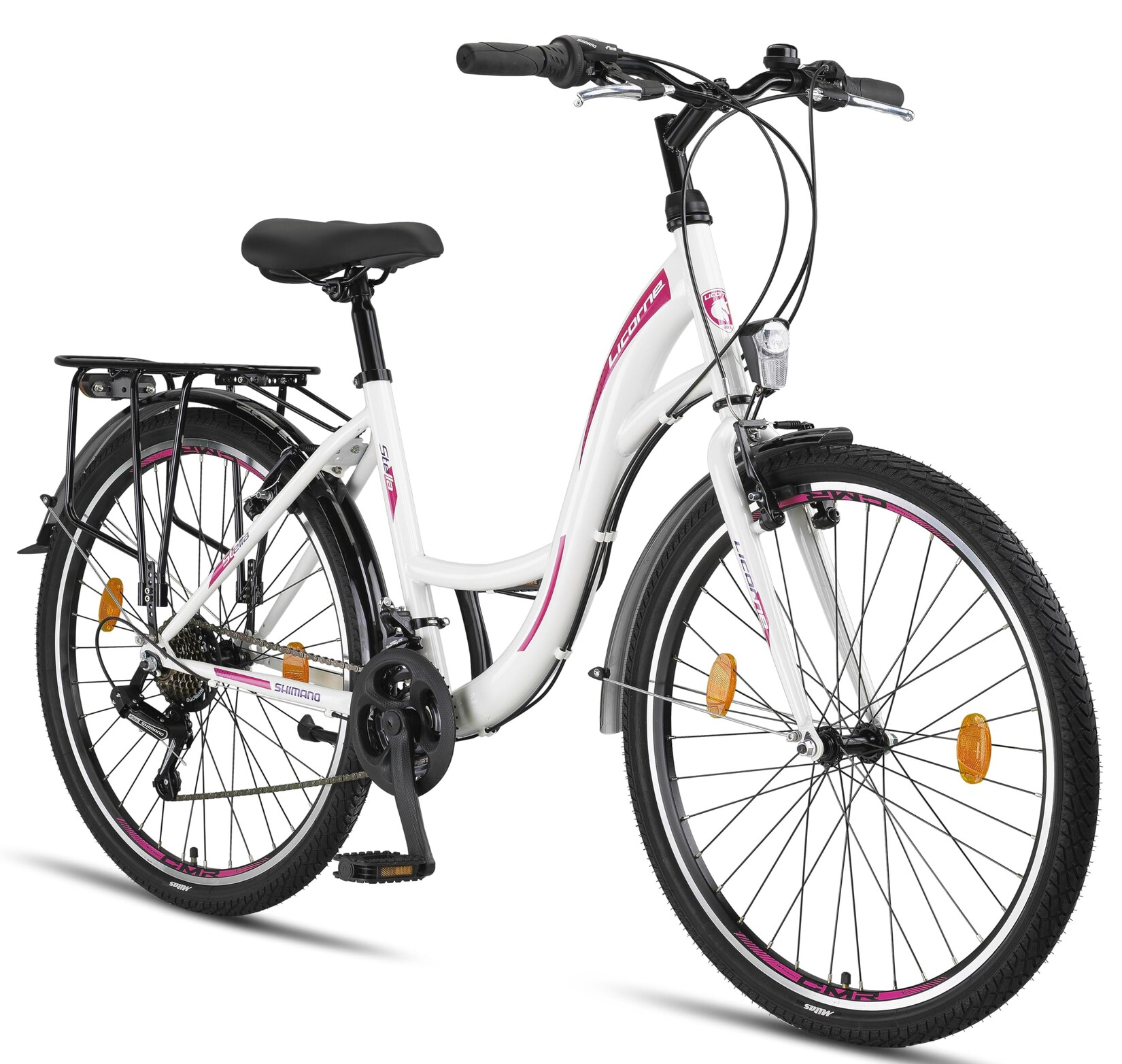 Licorne Bike Stella Premium City Bike 20,24,26 und 28 Zoll Fahrrad für Mädchen Herren und Damen 21 Gang (6 Gang bei 20 Zoll) Holland Citybike Farbe:Weiss;Zoll:26