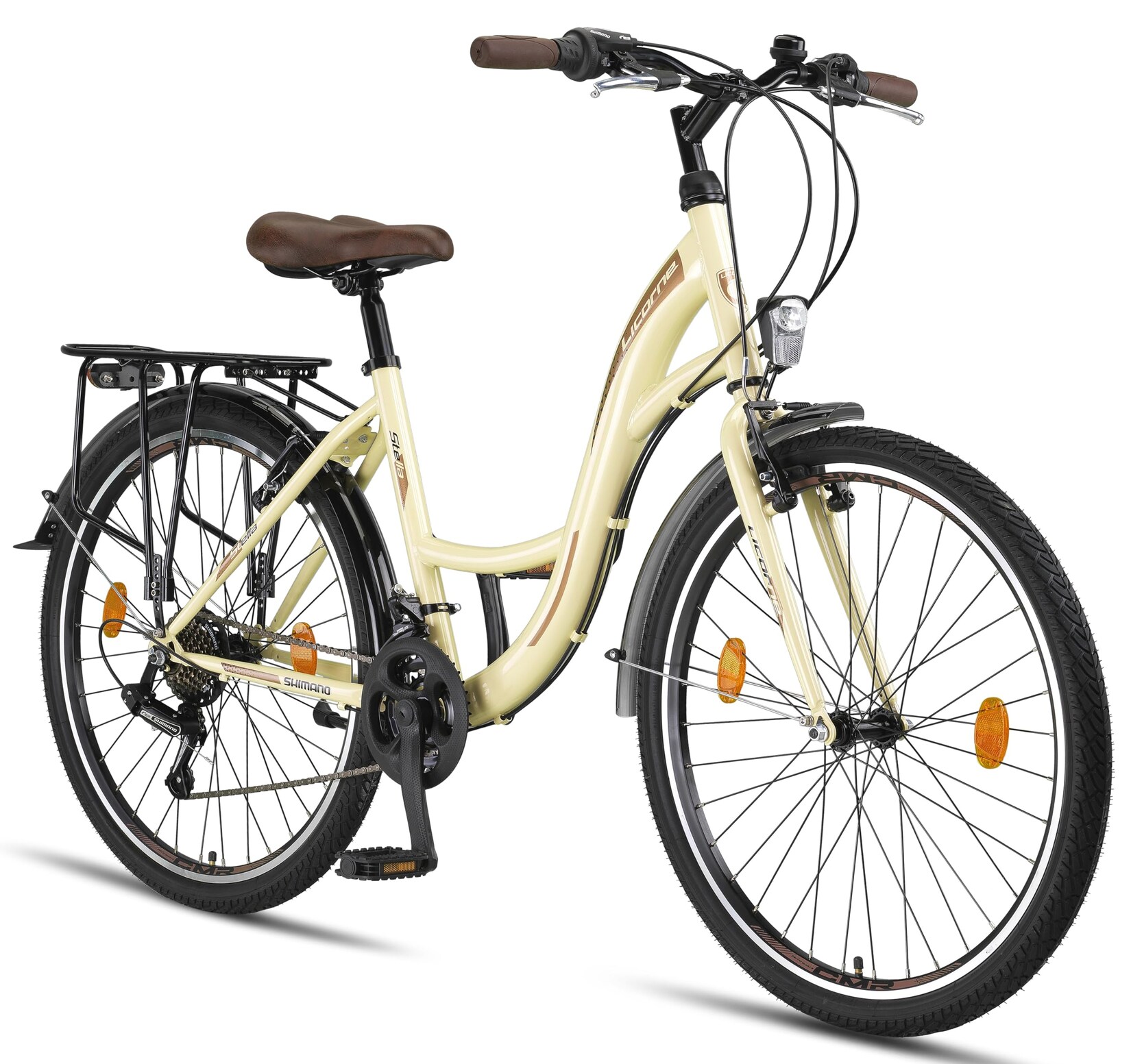 Licorne Bike Stella Premium City Bike 20,24,26 und 28 Zoll Fahrrad für Mädchen Herren und Damen 21 Gang (6 Gang bei 20 Zoll) Holland Citybike Zoll:26;Farbe:Beige