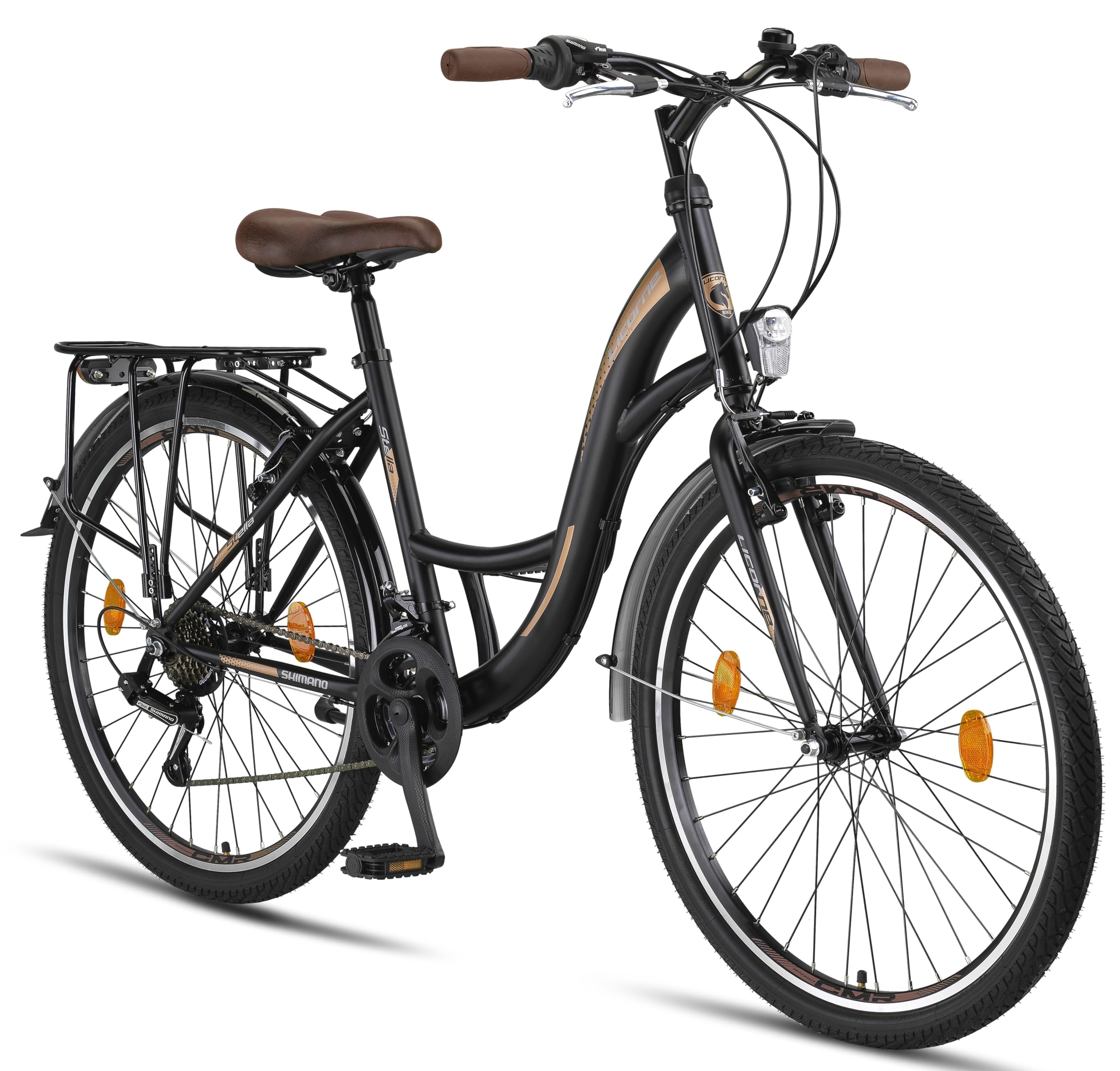 Licorne Bike Stella Premium City Bike 20,24,26 und 28 Zoll Fahrrad f&uuml;r M&auml;dchen Herren und Damen 21 Gang (6 Gang bei 20 Zoll) Holland Citybike Zoll:26;Farbe:Schwarz 