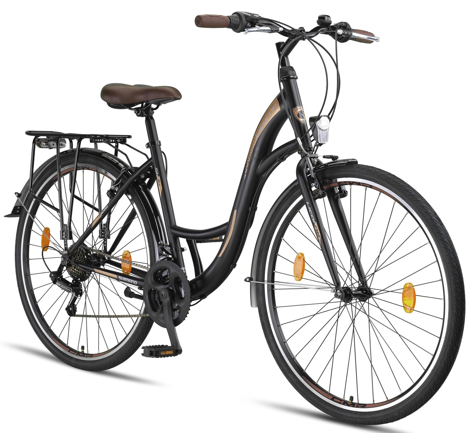 Licorne Bike Stella Premium City Bike 20,24,26 und 28 Zoll Fahrrad für Mädchen Herren und Damen 21 Gang (6 Gang bei 20 Zoll) Holland Citybike Farbe:Schwarz;Zoll:28