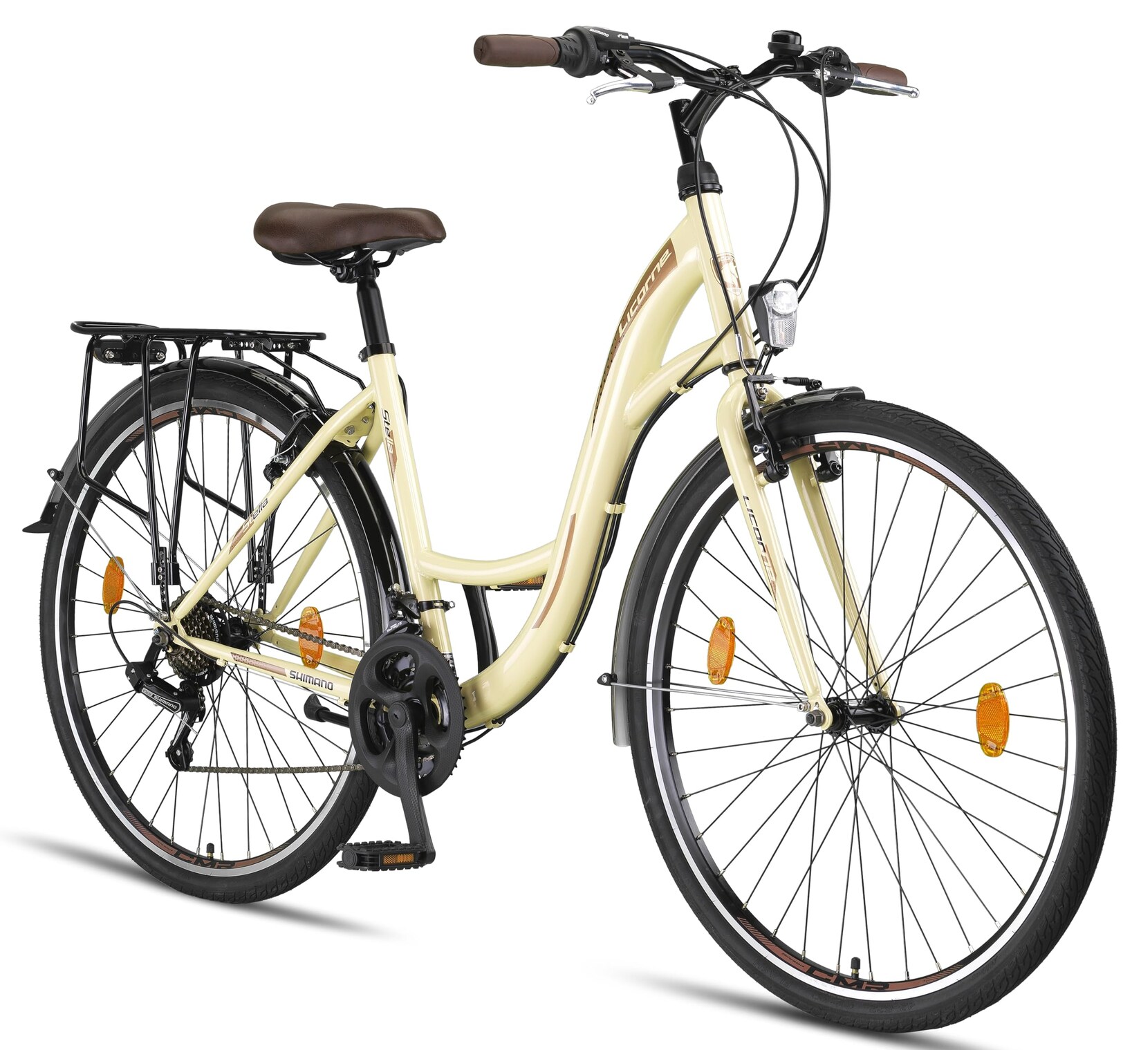 Licorne Bike Stella Premium City Bike 20,24,26 und 28 Zoll Fahrrad für Mädchen Herren und Damen 21 Gang (6 Gang bei 20 Zoll) Holland Citybike Farbe:Beige;Zoll:28
