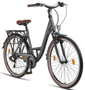 Licorne Bike Violetta Premium City Bike in 28 Zoll - Fahrrad für Mädchen, Jungen, Herren und Damen - Shimano 21 Gang-Schaltung - Hollandfahrrad Zoll:28.00;Farbe:Grau 