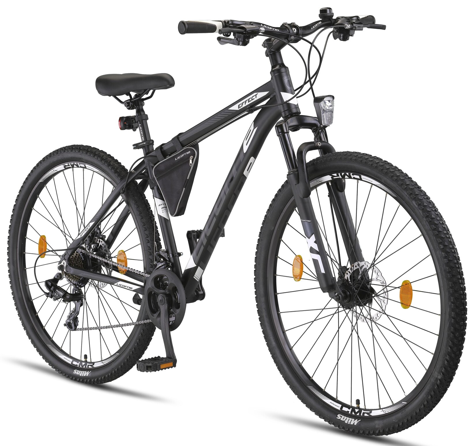 Licorne Bike Effect Premium Mountainbike in 26, 27,5 und 29 Zoll - Fahrrad für Jungen, Mädchen, Herren und Damen - Shimano 21 Gang-Schaltung - Herrenrad Farbe:Schwarz/Weiß (2xDisc-Bremse);Zoll:29.00