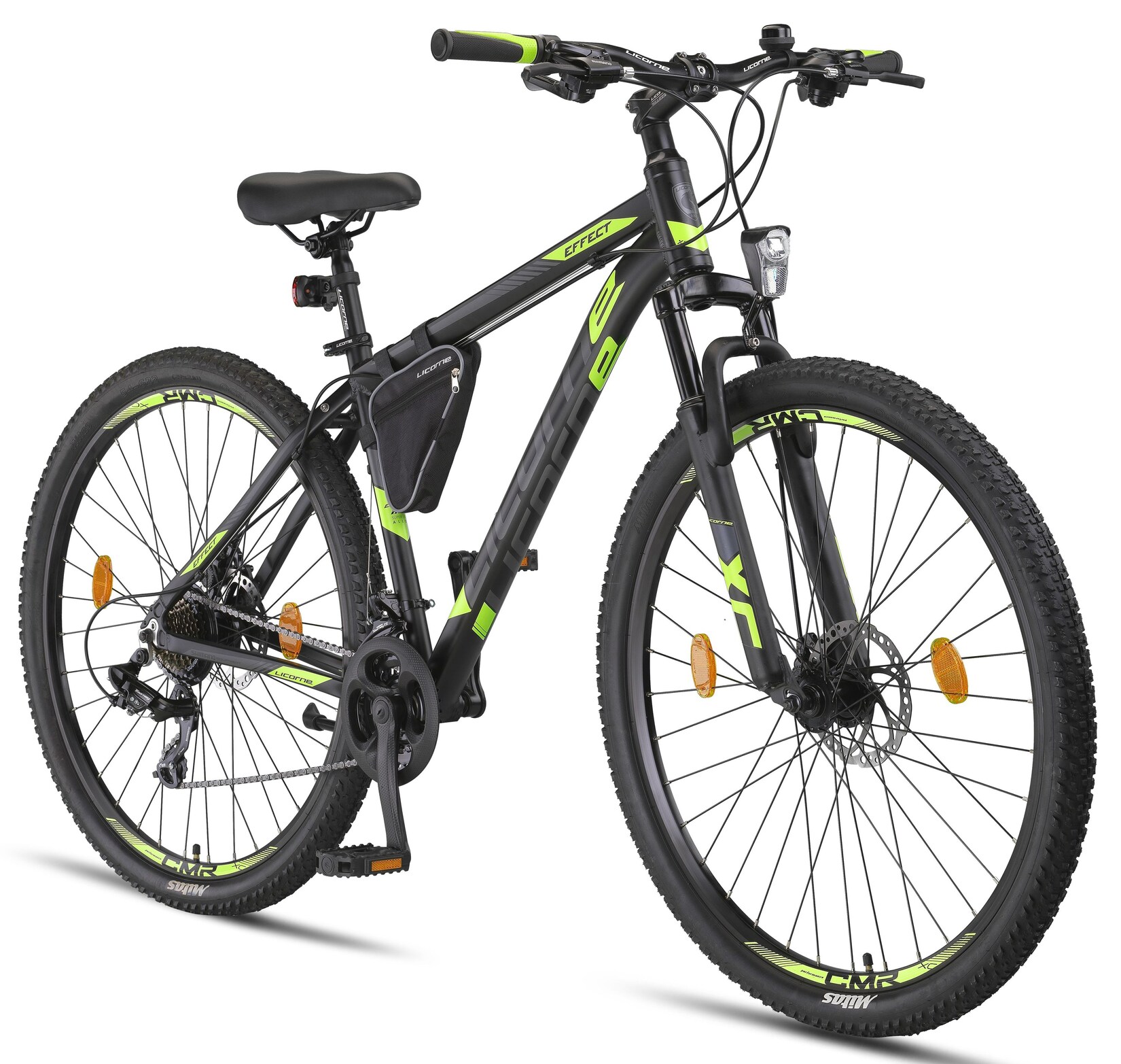Licorne Bike Effect Premium Mountainbike in 26, 27,5 und 29 Zoll - Fahrrad für Jungen, Mädchen, Herren und Damen - Shimano 21 Gang-Schaltung - Herrenrad Farbe:Schwarz/Lime (2xDisc-Bremse);Zoll:29.00