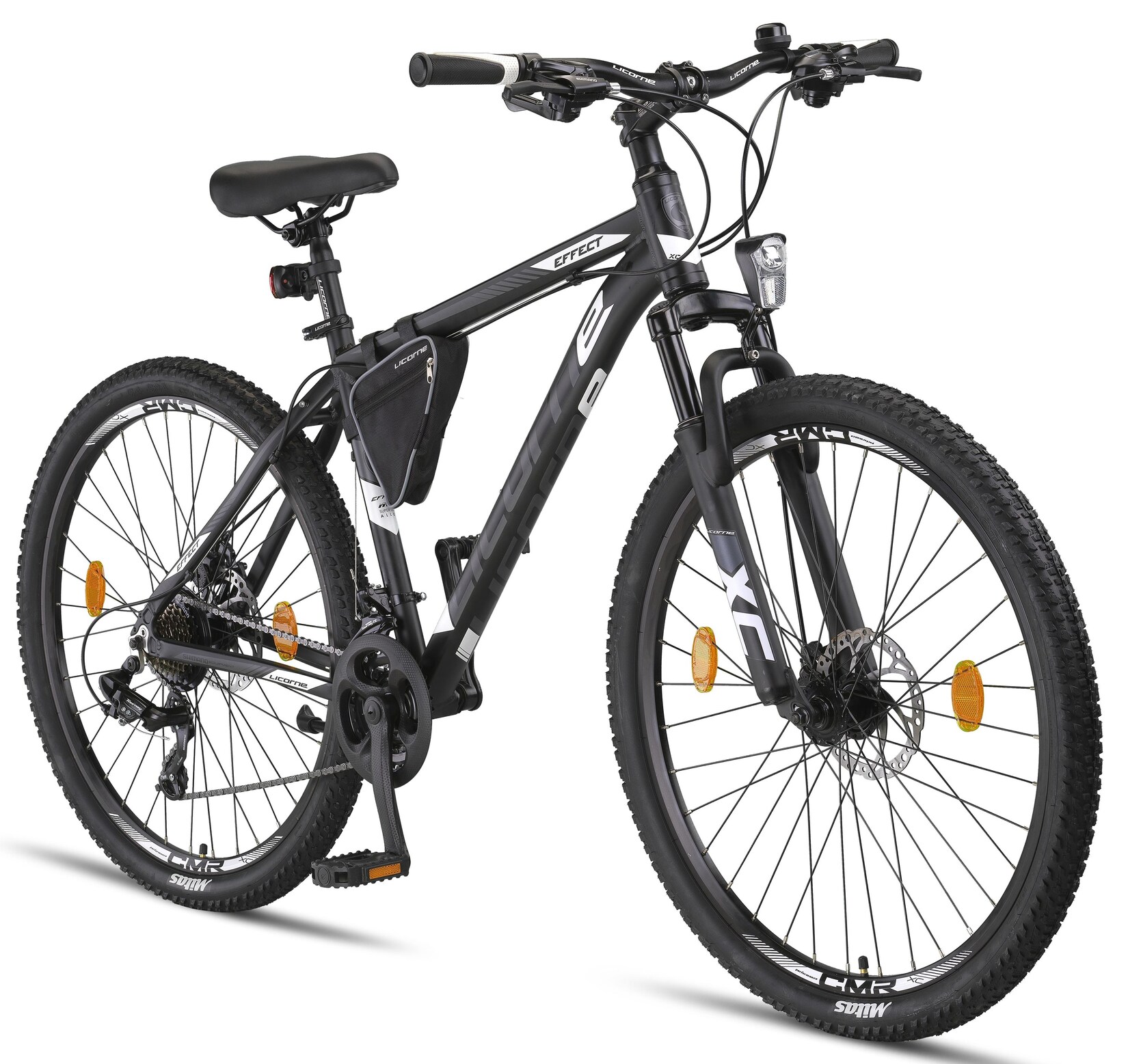 Licorne Bike Effect Premium Mountainbike in 26, 27,5 und 29 Zoll - Fahrrad für Jungen, Mädchen, Herren und Damen - Shimano 21 Gang-Schaltung - Herrenrad Farbe:Schwarz/Weiß (2xDisc-Bremse);Zoll:27.5
