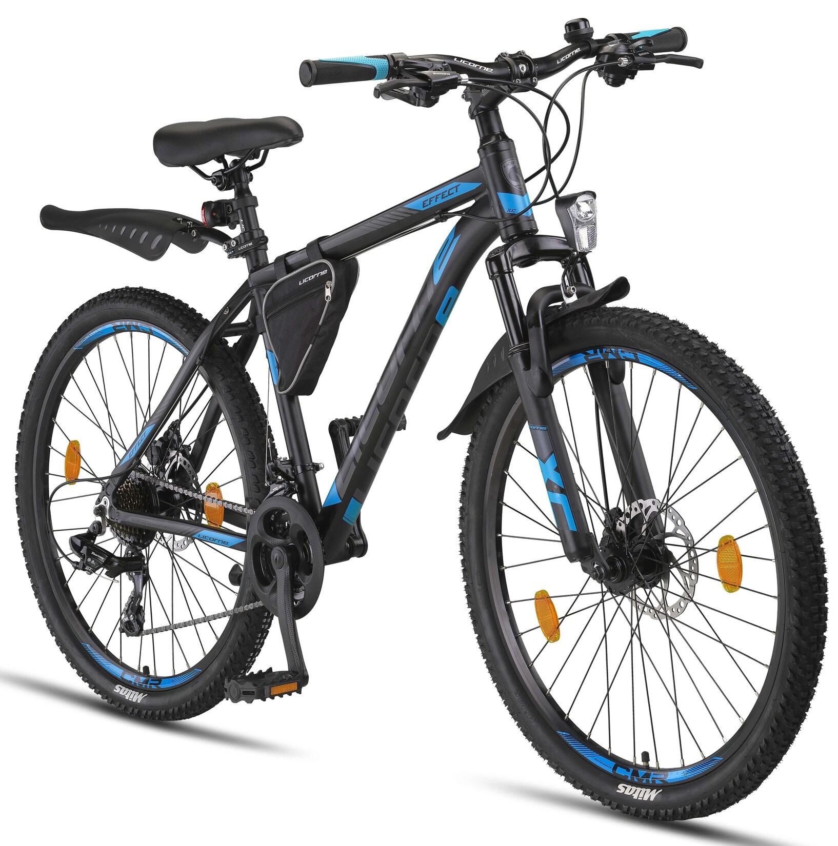 Licorne Bike Effect Premium Mountainbike in 26, 27,5 und 29 Zoll - Fahrrad für Jungen, Mädchen, Herren und Damen - Shimano 21 Gang-Schaltung - Herrenrad Zoll:26.00;Farbe:Schwarz/Blau (2xDisc-Bremse)
