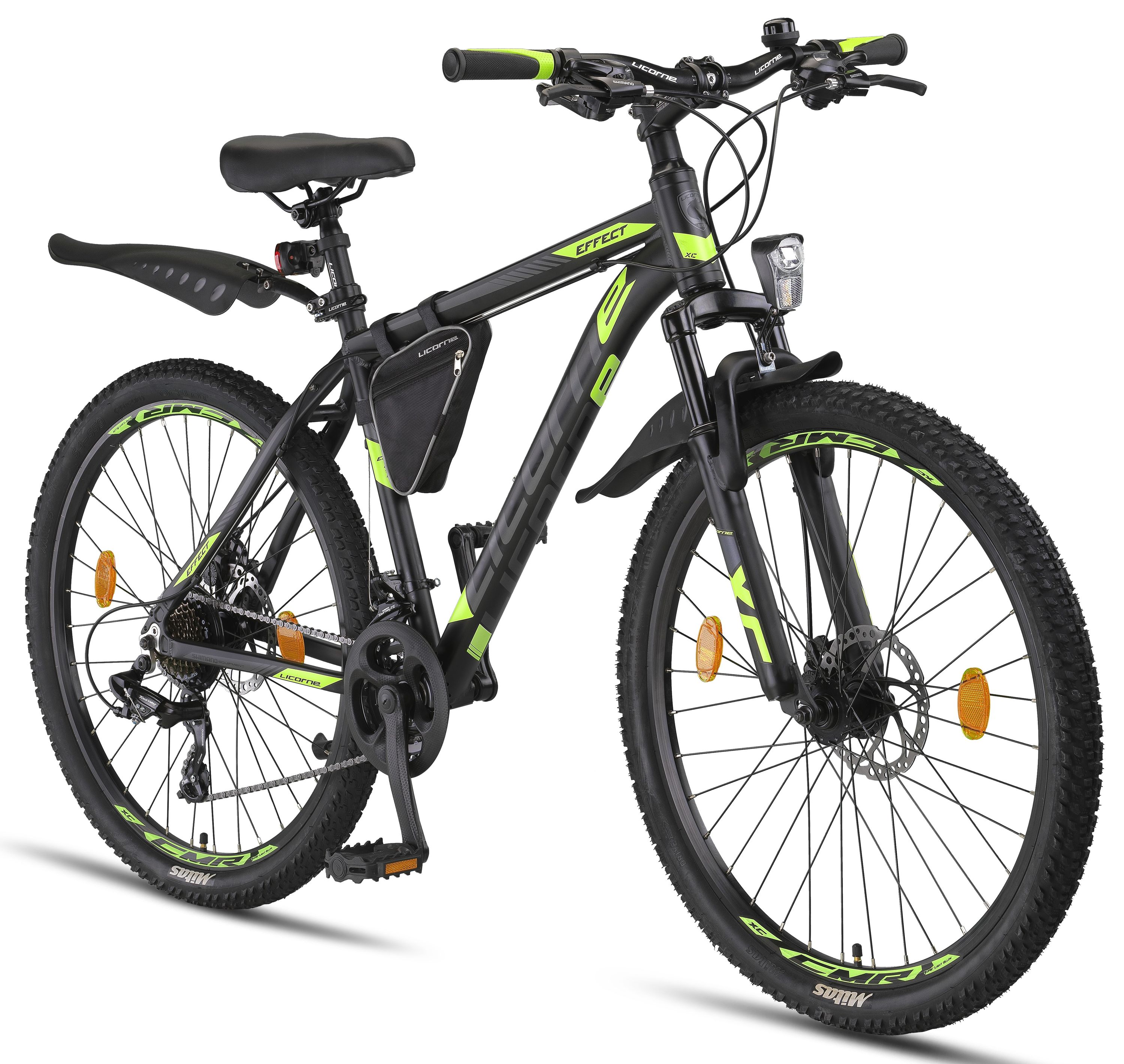 Licorne Bike Effect Premium Mountainbike in 26, 27,5 und 29 Zoll - Fahrrad f&uuml;r Jungen, M&auml;dchen, Herren und Damen - Shimano 21 Gang-Schaltung - Herrenrad Zoll:26.00;Farbe:Schwarz/Lime (2xDisc-Bremse) 