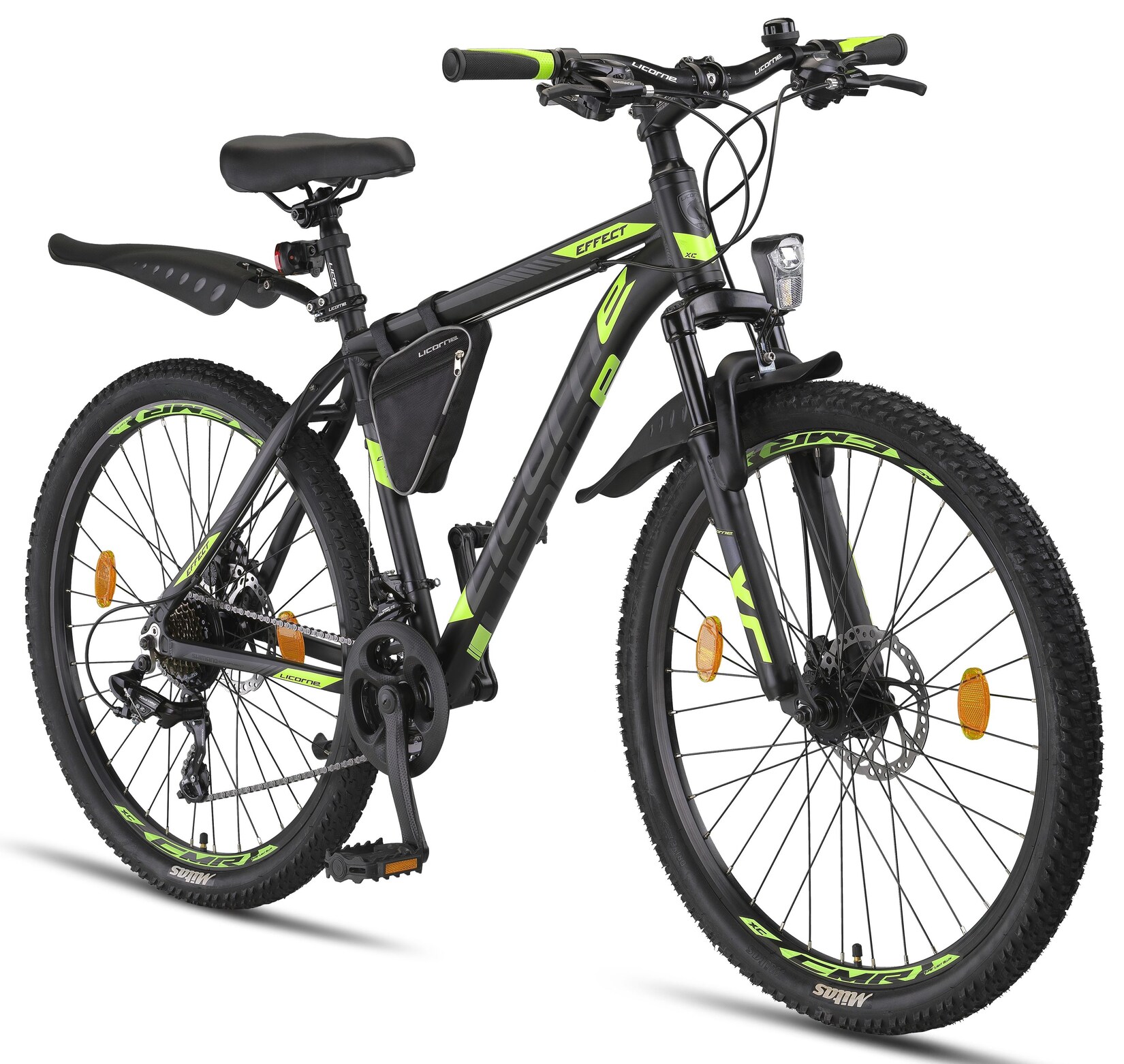 Licorne Bike Effect Premium Mountainbike in 26, 27,5 und 29 Zoll - Fahrrad für Jungen, Mädchen, Herren und Damen - Shimano 21 Gang-Schaltung - Herrenrad Zoll:26.00;Farbe:Schwarz/Lime (2xDisc-Bremse)