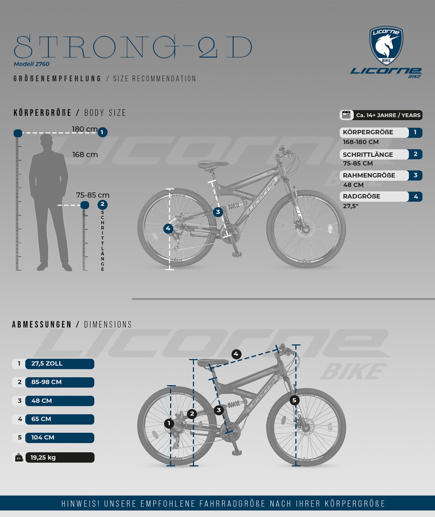 Licorne Bike Strong 2D Premium Mountainbike in 26, 27,5 und 29 Zoll - Fahrrad für Jungen, Mädchen, Damen und Herren - Scheibenbremse vorne und hinten - Shimano 21 Gang-Schaltung -  Farbe:Schwarz/Rot;Zoll:27.5