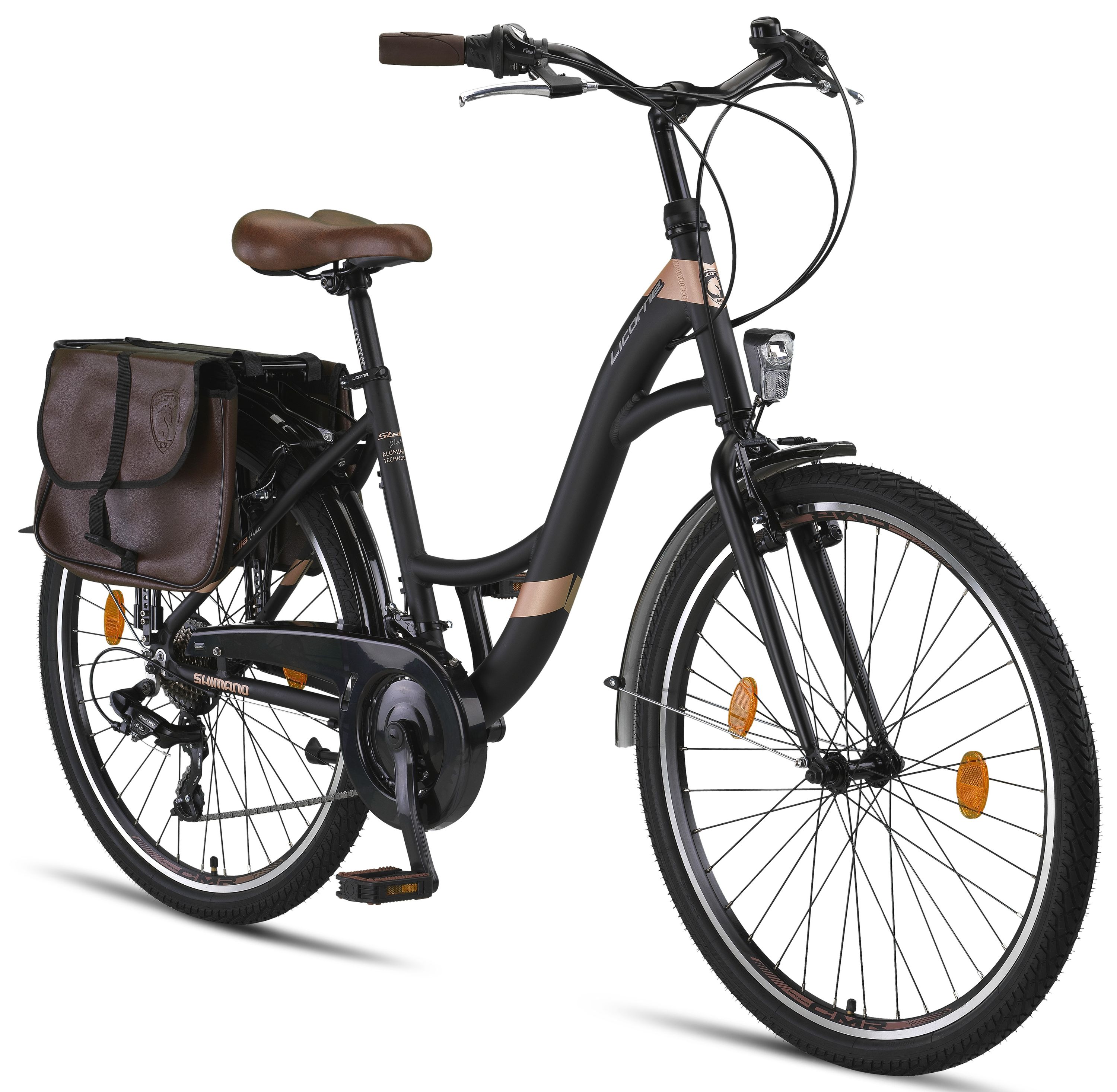 Licorne Bike Stella Plus Premium City Bike in Zoll Aluminium Fahrrad f&uuml;r M&auml;dchen, Jungen, Herren und Damen - 21 Gang-Schaltung - Hollandfahrrad  Farbe:Schwarz;Gr&ouml;&szlig;e:26 Zoll 