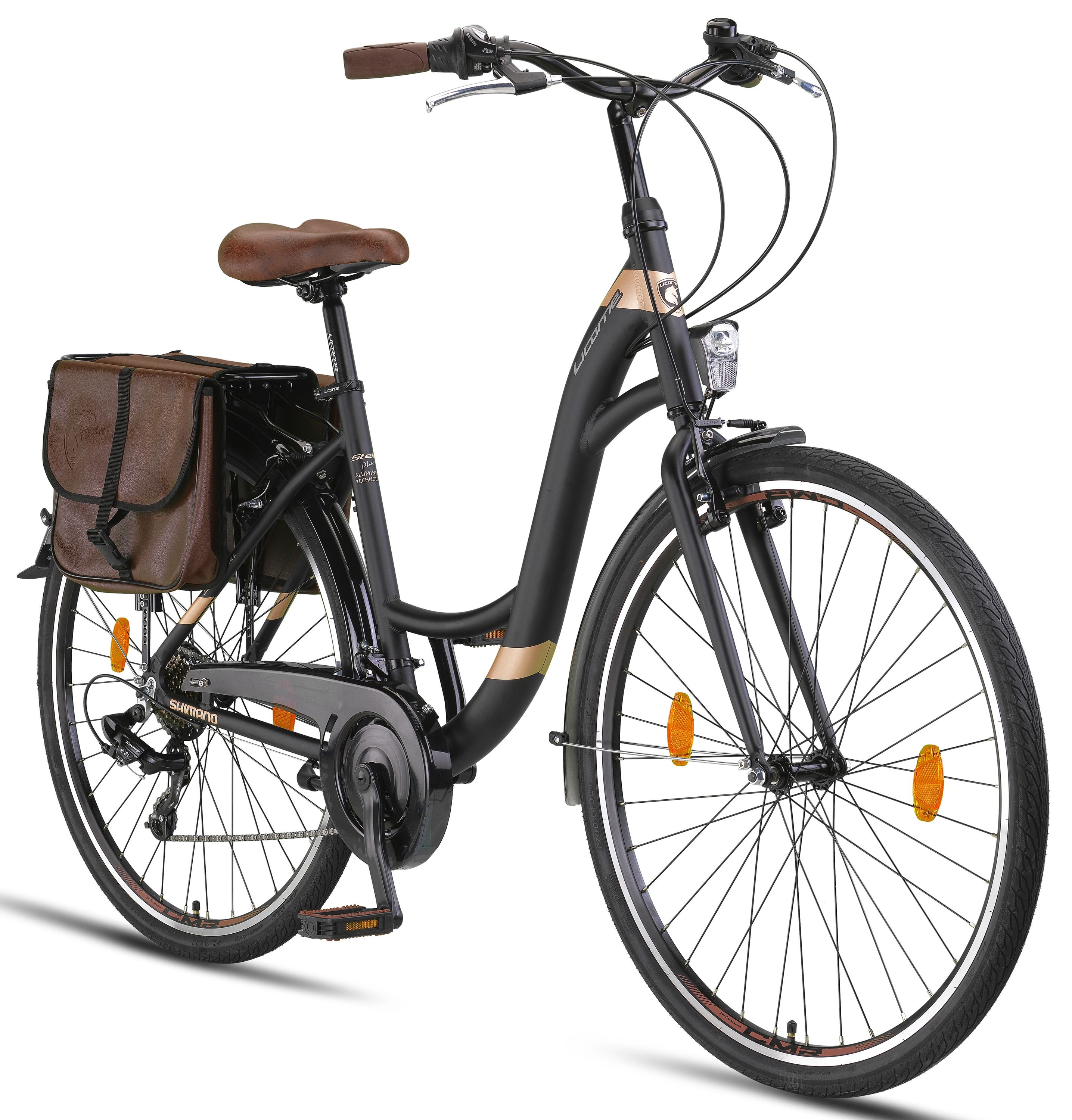 Licorne Bike Stella Plus Premium City Bike in Zoll Aluminium Fahrrad f&uuml;r M&auml;dchen, Jungen, Herren und Damen - 21 Gang-Schaltung - Hollandfahrrad  Farbe:Schwarz;Gr&ouml;&szlig;e:28 Zoll 