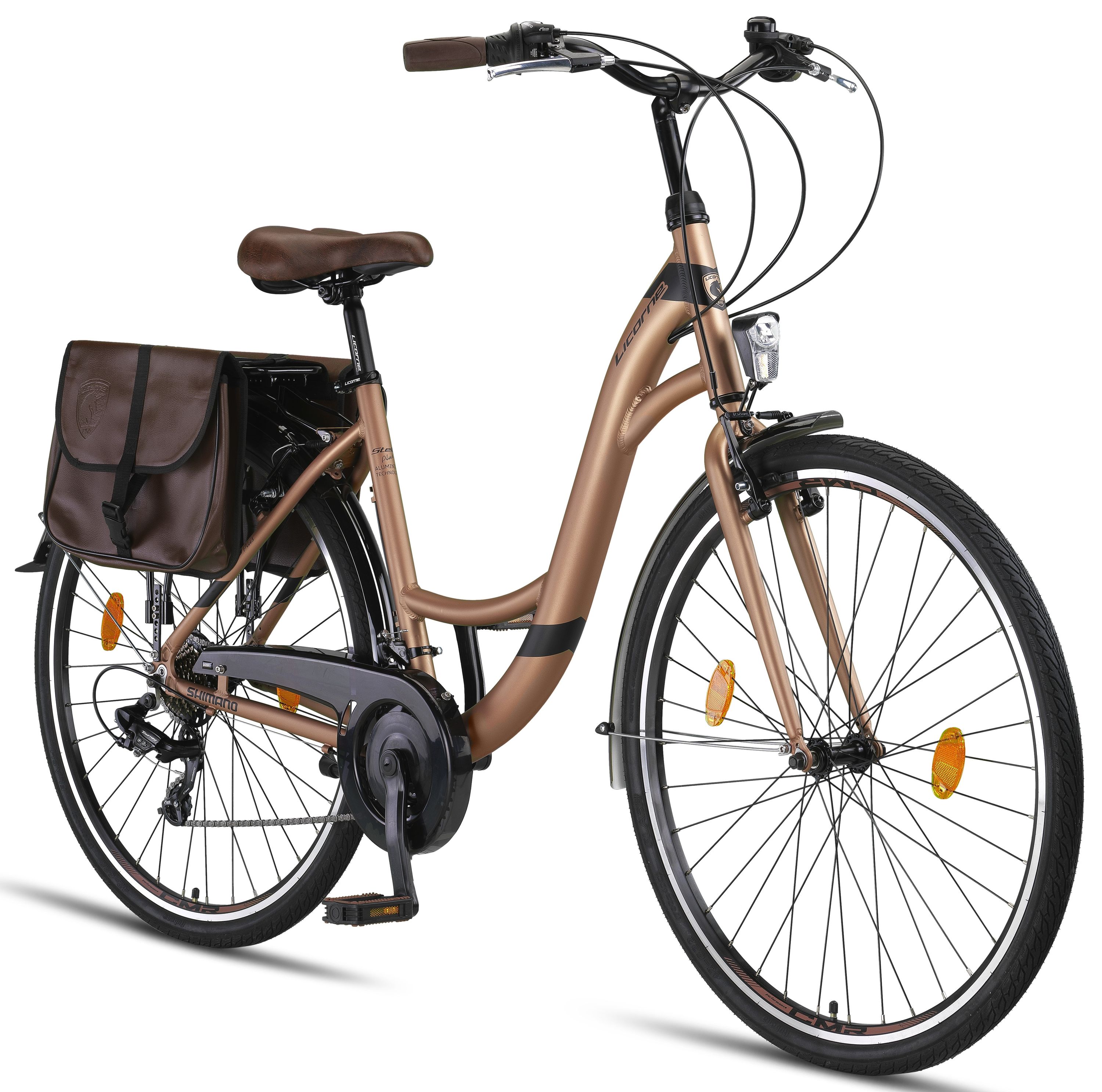 Licorne Bike Stella Plus Premium City Bike in Zoll Aluminium Fahrrad f&uuml;r M&auml;dchen, Jungen, Herren und Damen - 21 Gang-Schaltung - Hollandfahrrad  Gr&ouml;&szlig;e:28 Zoll;Farbe:Gold 