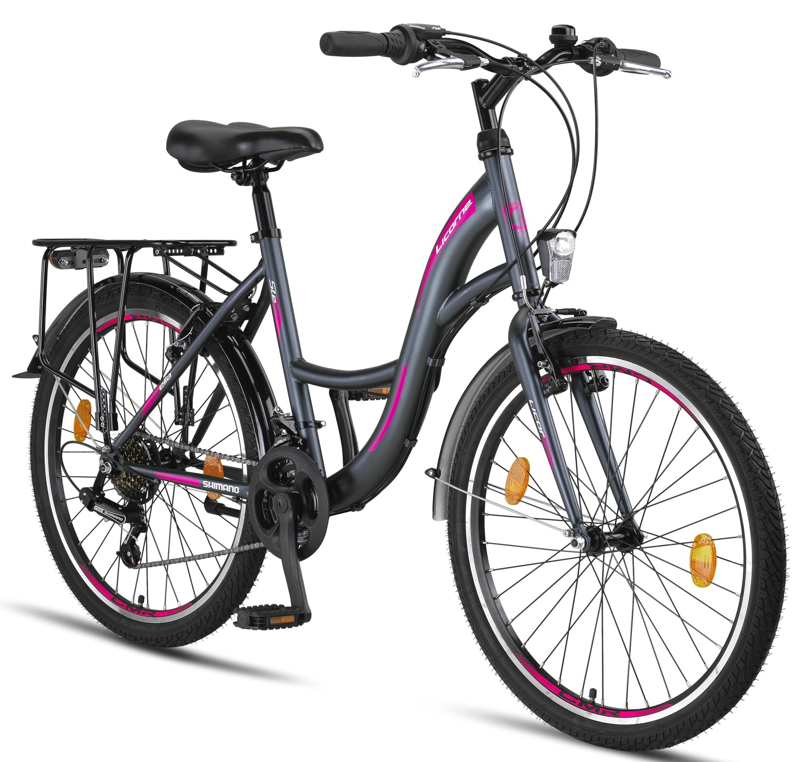 Licorne Bike Stella Premium City Bike 20,24,26 und 28 Zoll Fahrrad für Mädchen Herren und Damen 21 Gang (6 Gang bei 20 Zoll) Holland Citybike Zoll:24;Farbe:Anthrazit