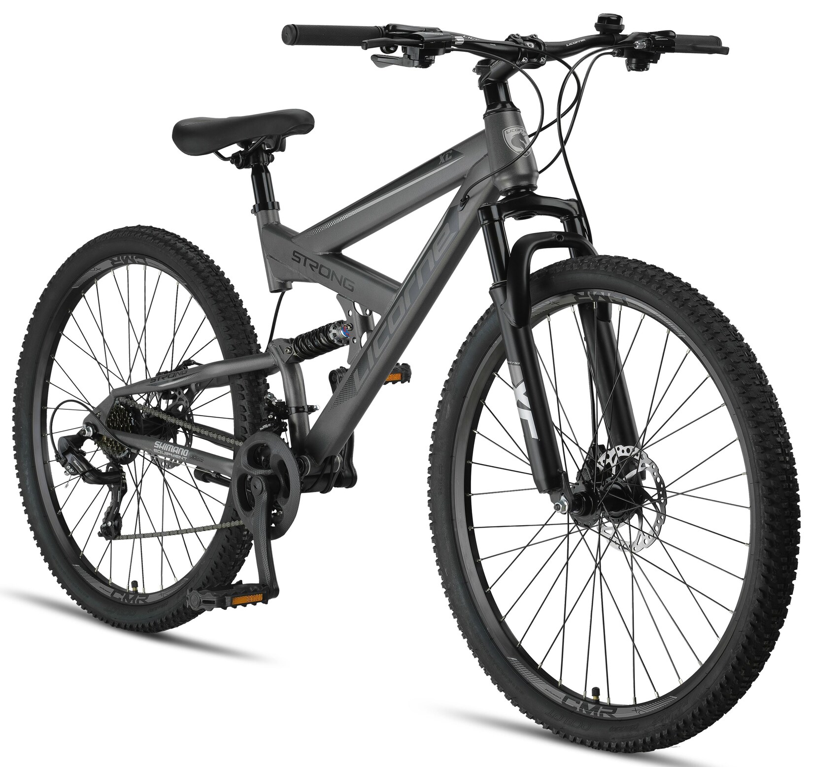 Licorne Bike Strong 2D Premium Mountainbike in 26, 27,5 und 29 Zoll - Fahrrad für Jungen, Mädchen, Damen und Herren - Scheibenbremse vorne und hinten - Shimano 21 Gang-Schaltung -  Zoll:29.00;Farbe:Anthrazit