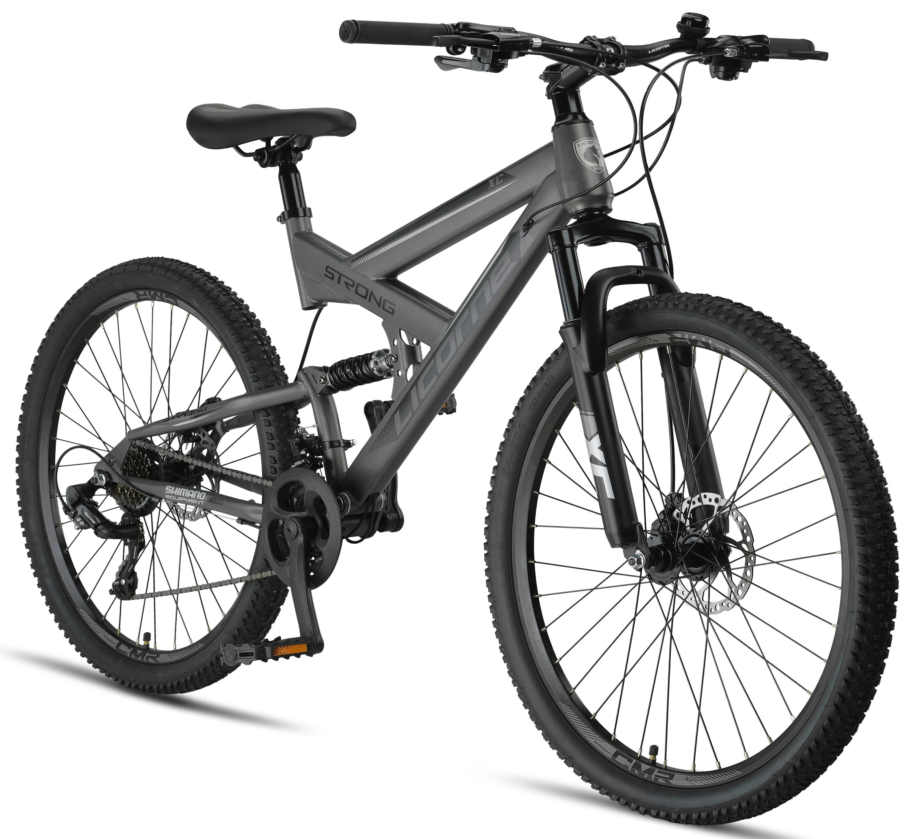 Licorne Bike Strong 2D Premium Mountainbike in 26, 27,5 und 29 Zoll - Fahrrad f&uuml;r Jungen, M&auml;dchen, Damen und Herren - Scheibenbremse vorne und hinten - Shimano 21 Gang-Schaltung -  Zoll:27.5;Farbe:Anthrazit 