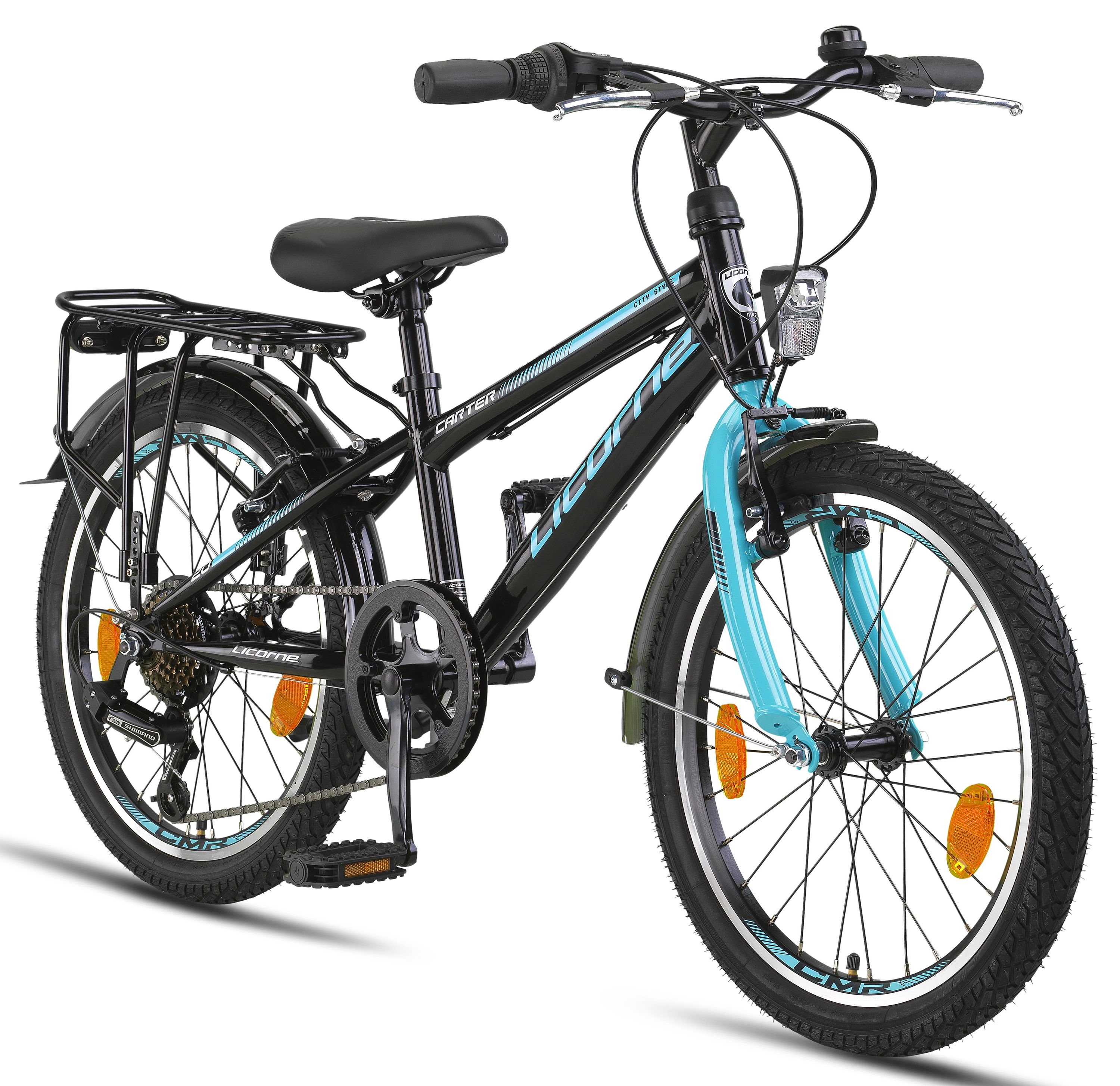 Licorne Bike Carter Premium Mountainbike in 20 Zoll Fahrrad f&uuml;r Kinder M&auml;dchen Jungen 6 Gang Shimano Schaltung Zoll:20;Farbe:Schwarz/Blau - Bild 1