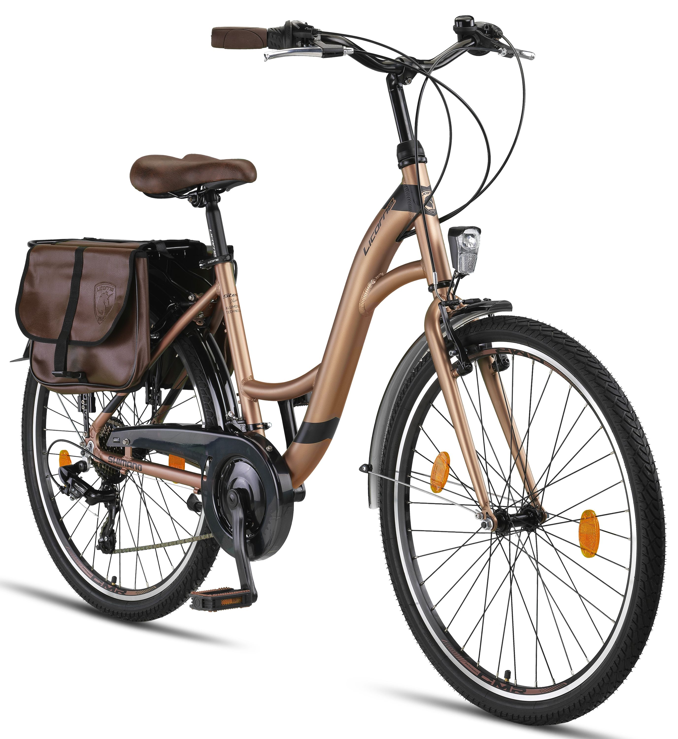 Licorne Bike Stella Plus Premium City Bike in Zoll Aluminium Fahrrad f&uuml;r M&auml;dchen, Jungen, Herren und Damen - 21 Gang-Schaltung - Hollandfahrrad  Gr&ouml;&szlig;e:26 Zoll;Farbe:Gold 