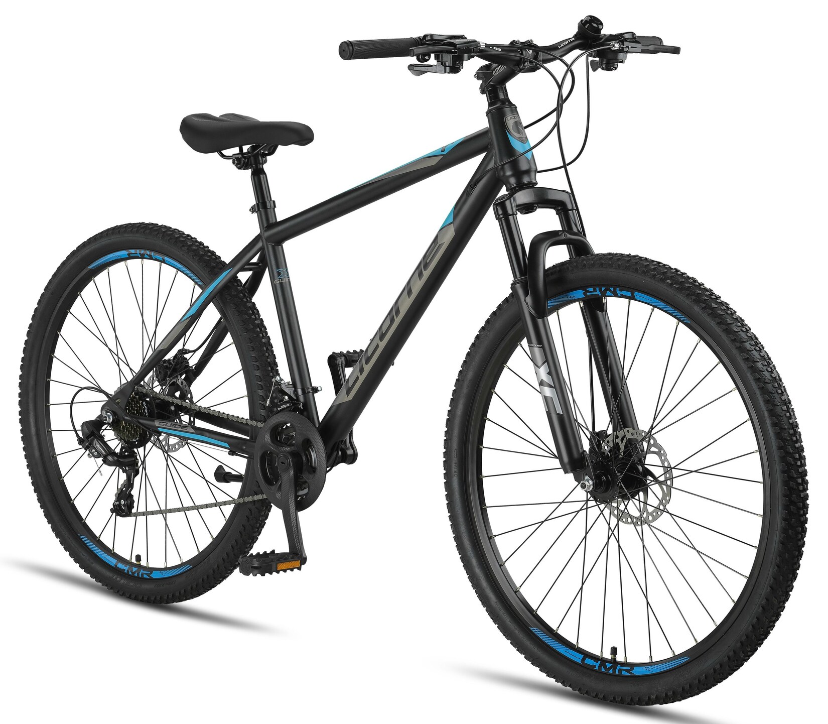 Licorne Bike Guide Premium Mountainbike in 20, 24 und 26 Zoll - Fahrrad für Mädchen, Jungen, Herren und Damen - Shimano 21 Gang-Schaltung, Kinderfahrrad, Kinder Farbe:Schwarz/Blau;Zoll:29.00
