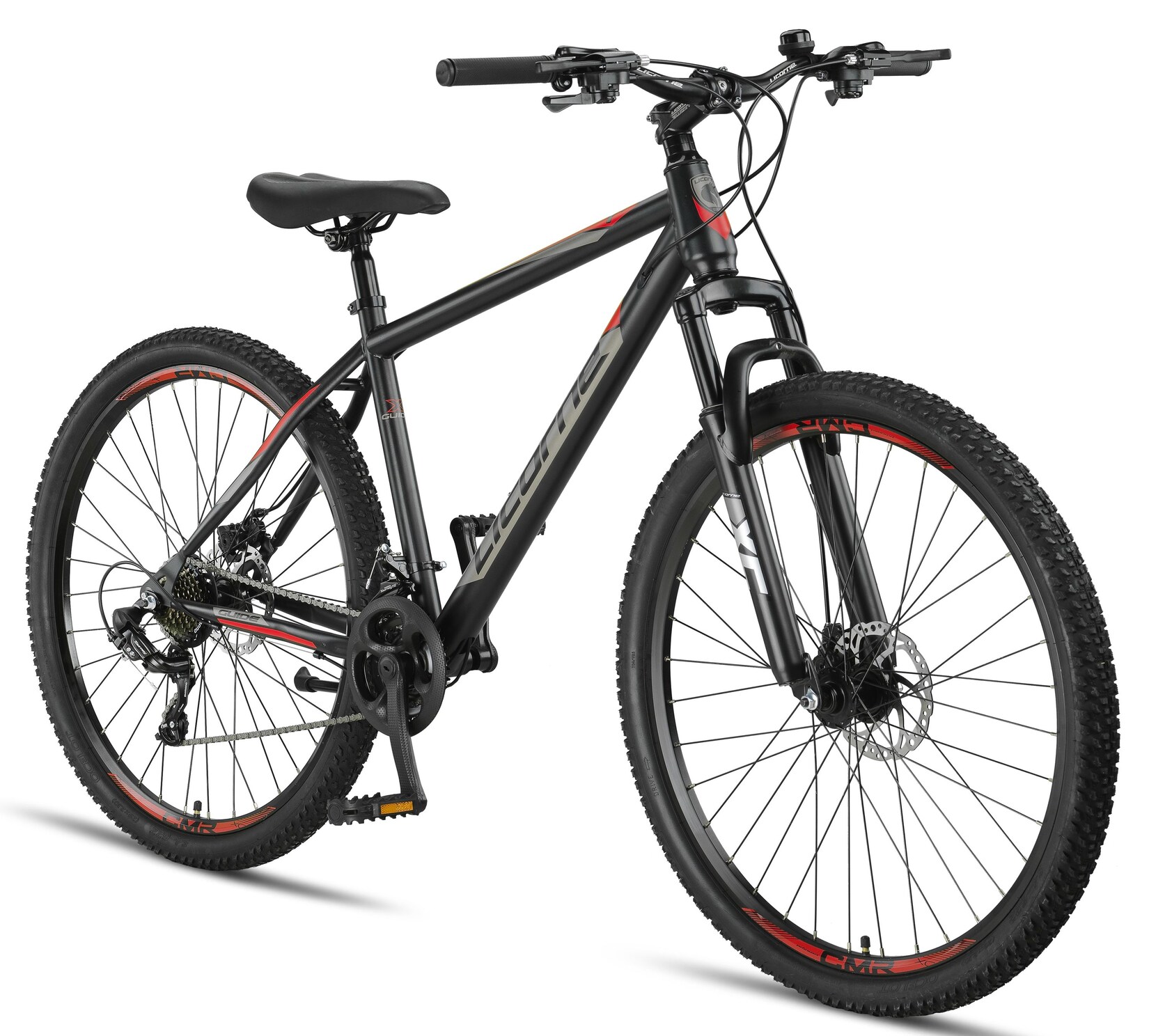 Licorne Bike Guide Premium Mountainbike in 20, 24 und 26 Zoll - Fahrrad für Mädchen, Jungen, Herren und Damen - Shimano 21 Gang-Schaltung, Kinderfahrrad, Kinder Farbe:Schwarz/Rot;Zoll:29.00