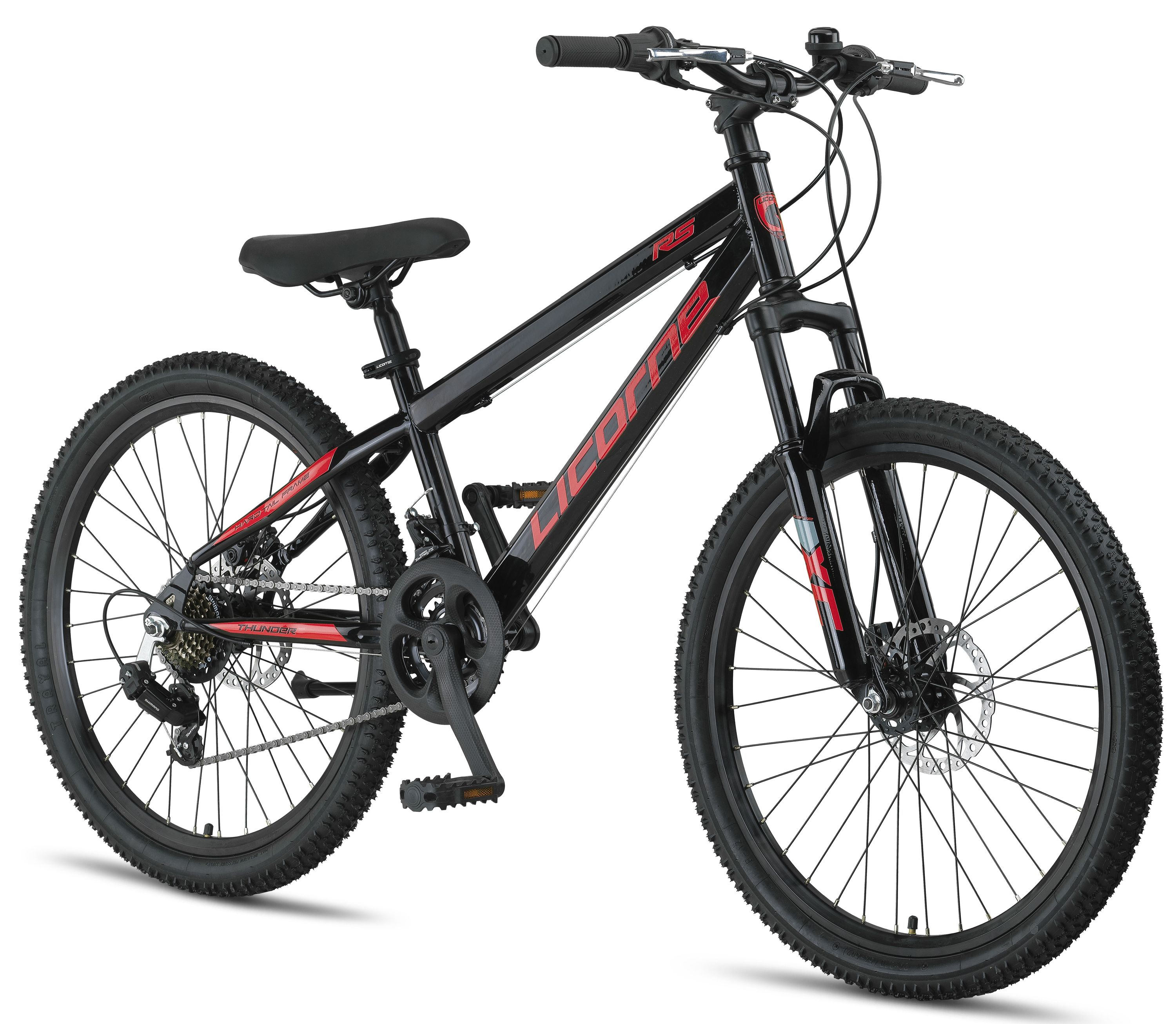 Licorne Bike Thunder Premium Mountainbike in 20, 24, 26, 27.5 und 29 Zoll Fahrrad f&uuml;r M&auml;dchen Jungen Herren und Damen Discbremse Farbe:Schwarz/Rot;Gr&ouml;&szlig;e:24 Zoll 