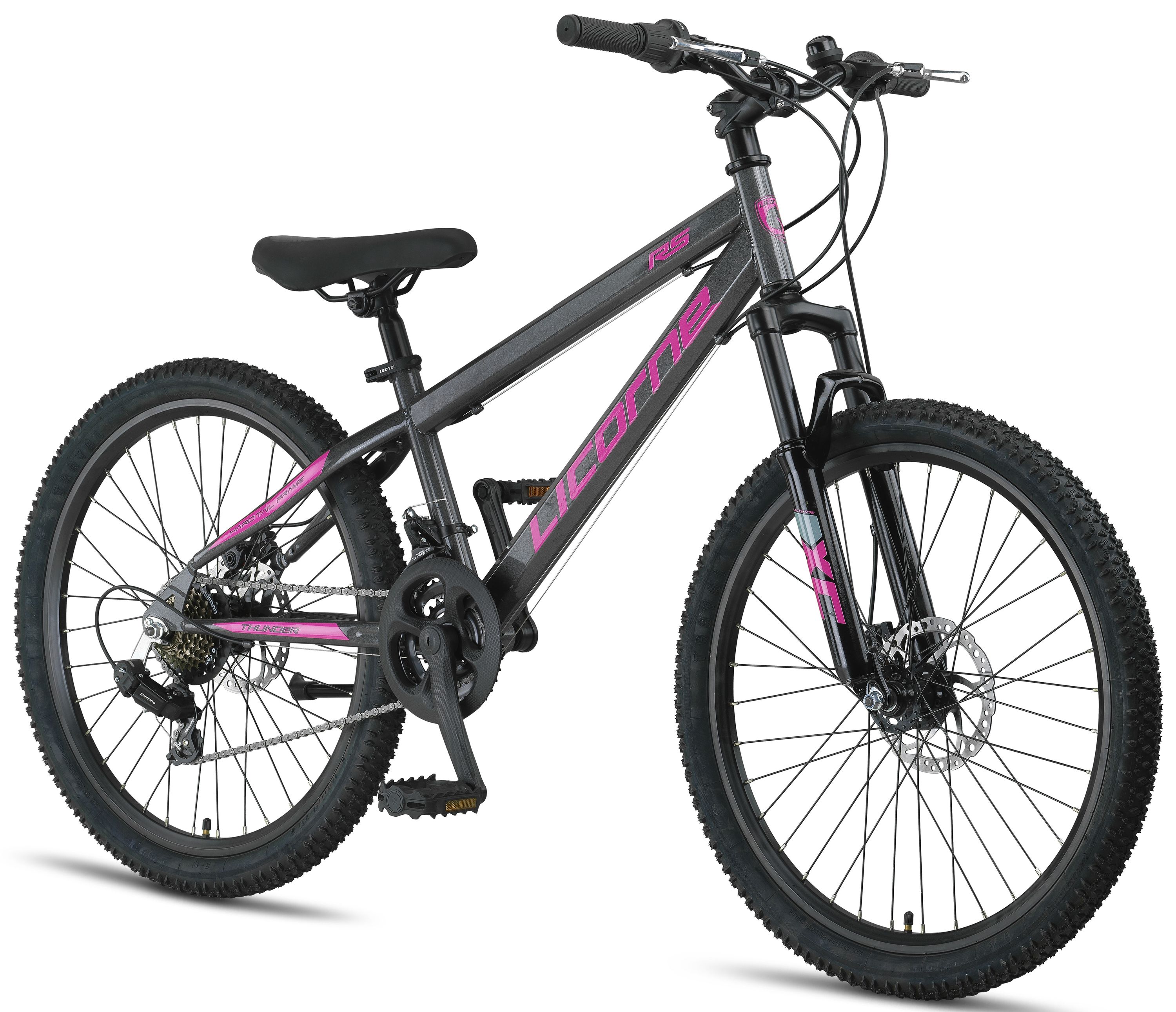 Licorne Bike Thunder Premium Mountainbike in 20, 24, 26, 27.5 und 29 Zoll Fahrrad f&uuml;r M&auml;dchen Jungen Herren und Damen Discbremse Farbe:Anthrazit/Rosa;Gr&ouml;&szlig;e:24 Zoll 