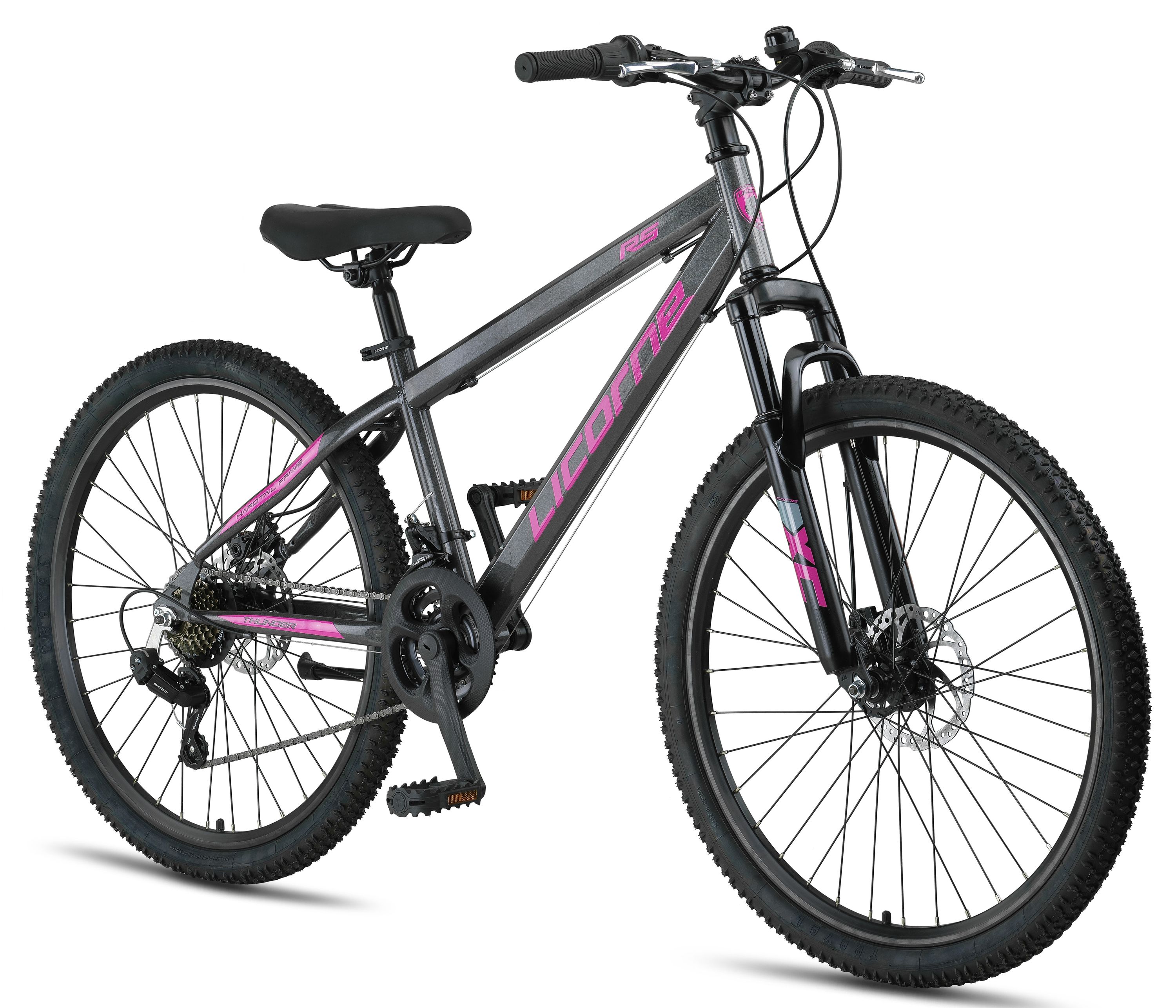Licorne Bike Thunder Premium Mountainbike in 20, 24, 26, 27.5 und 29 Zoll Fahrrad f&uuml;r M&auml;dchen Jungen Herren und Damen Discbremse Farbe:Anthrazit/Rosa;Gr&ouml;&szlig;e:26 Zoll 