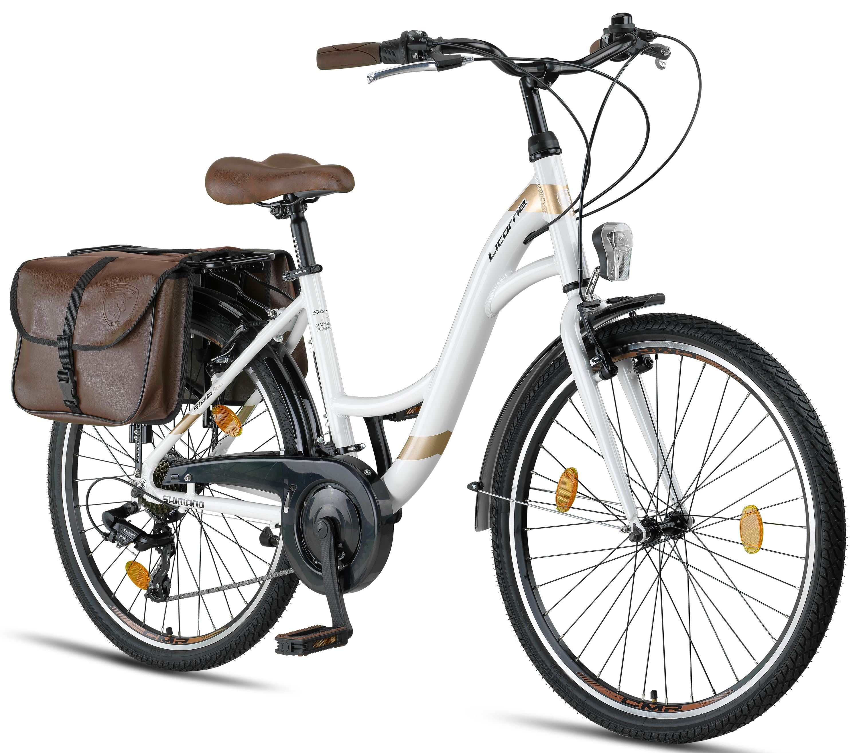 Licorne Bike Stella Plus Premium City Bike in Zoll Aluminium Fahrrad f&uuml;r M&auml;dchen, Jungen, Herren und Damen - 21 Gang-Schaltung - Hollandfahrrad  Farbe:Weiss;Gr&ouml;&szlig;e:26 Zoll 
