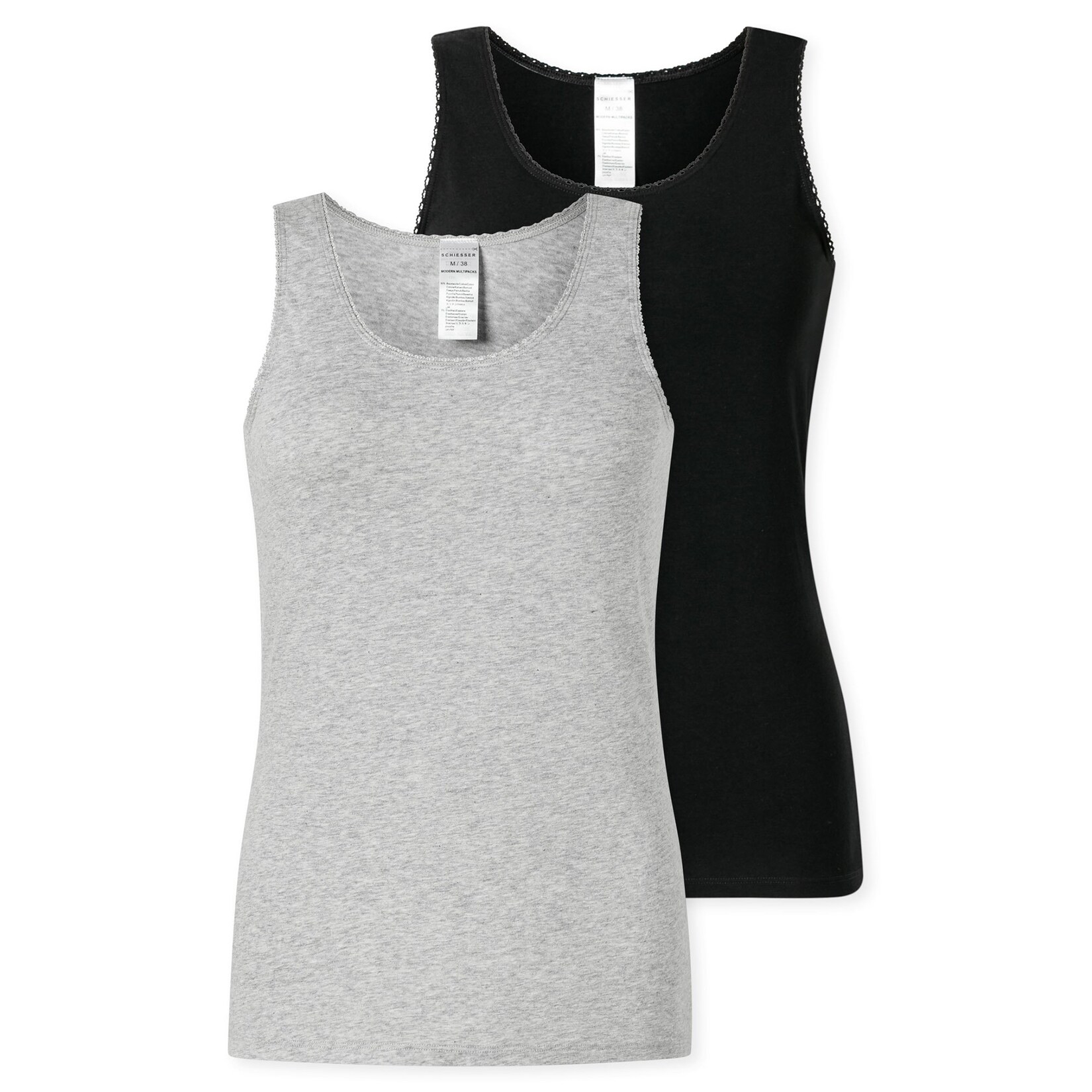 Trägertops 2er-Pack Spitze schwarz/ grau melange - Modern Multipacks 42
