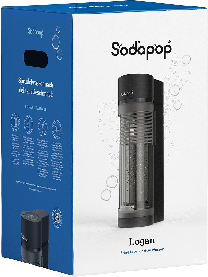 SODAPOP Wassersprudler Logan matt schwarz, 2x 850ml + 1x 600ml Glasflaschen + 1x CO² Zylinder bei Marktkauf online bestellen