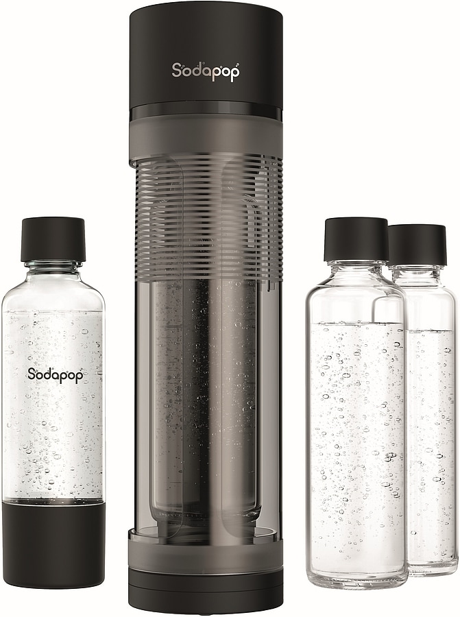 SODAPOP Wassersprudler Logan matt schwarz, 1x 850ml + 1x 600ml Glas + 1x 850ml PET, OHNE CO&sup2; Zylinder 