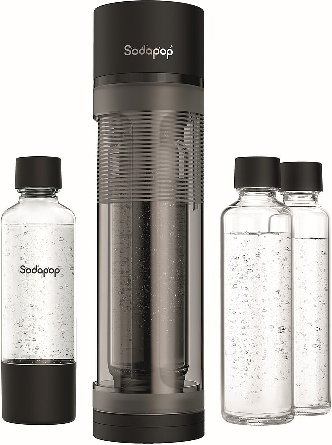 Wassersprudler Logan matt schwarz, 1x  + 1x 600ml Glas + 1x 850ml PET, OHNE CO² Zylinder