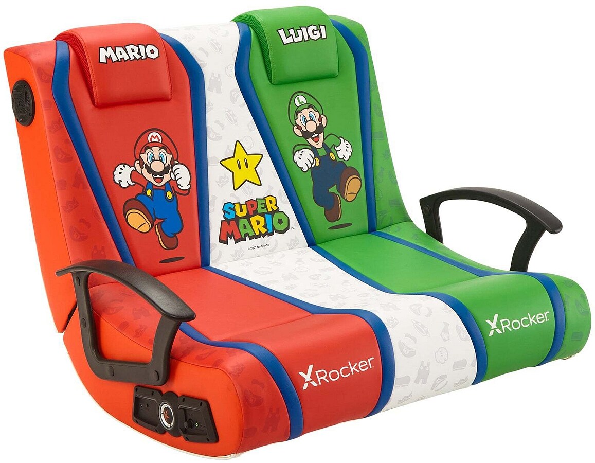 XROCKER Nintendo Super Mario Dual Rocker - Gaming Bodensessel f&uuml;r 2 Kinder mit 2.0 Audiosystem 