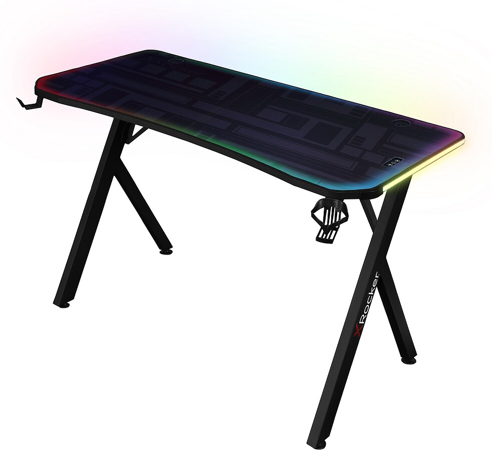 XROCKER Lumio Compact RGB - Gaming Schreibtisch mit RGB-Beleuchtung & Mousepad 