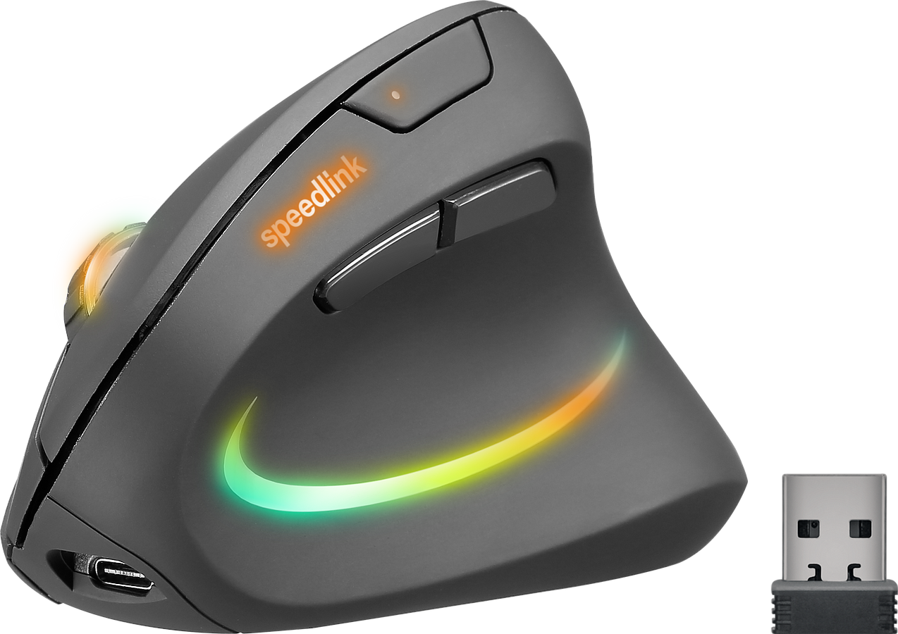 SPEEDLINK PIAVO PRO RGB Rechargeable Vertical Ergonomic Mouse - Wireless, rubber-black 