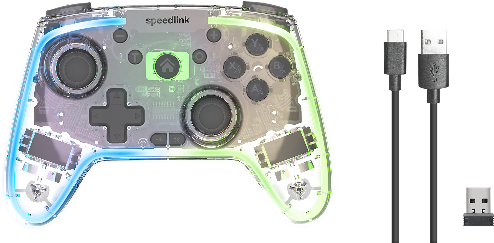 SPEEDLINK RAIT NX RGB Gamepad - Wireless/Wired - for PC/Android/Switch OLED/Lite, clear transparent 
