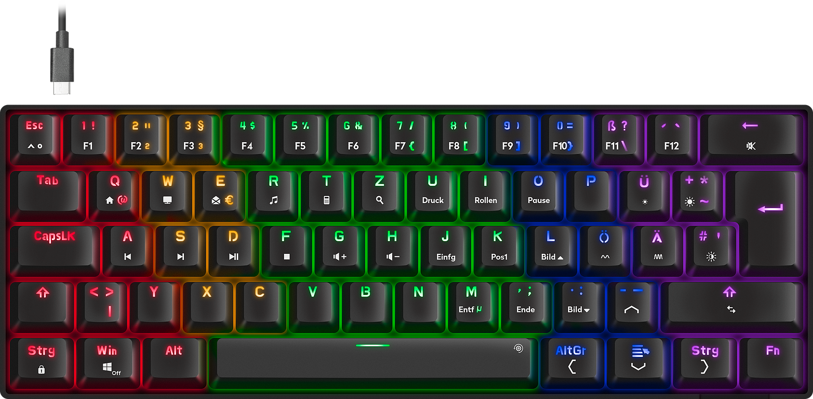 SPEEDLINK ATMOS RGB Rainbow Mechanical 60% Gaming Keyboard with brown switches, black - DE layout 