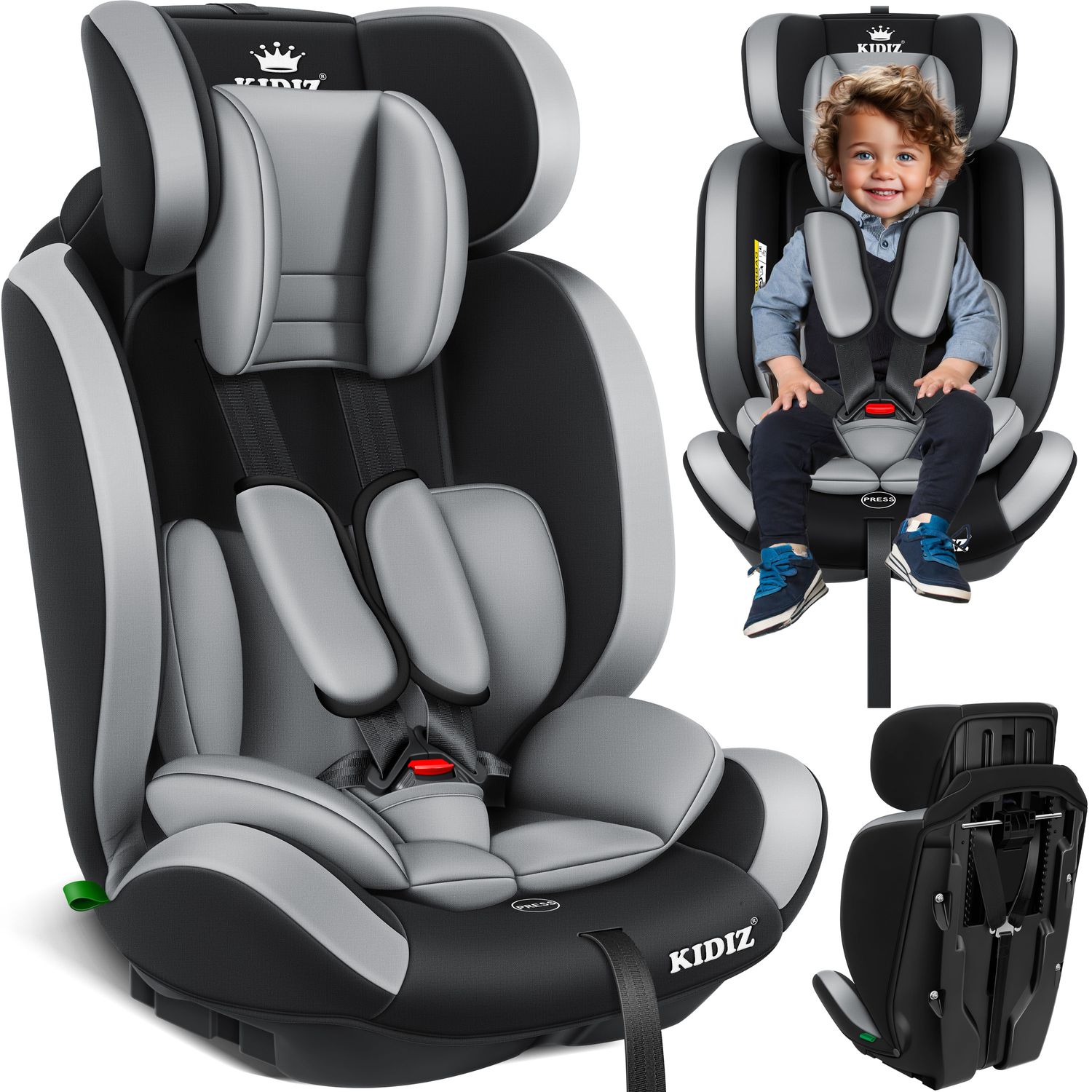 KIDIZ&reg; Autokindersitz Kinderautositz Gruppe 1+2+3 9-36 kg 5-Punkt-Sicherheitsgurt, Autositz, Kindersitz, Einstellbare Kopfst&uuml;tze 
