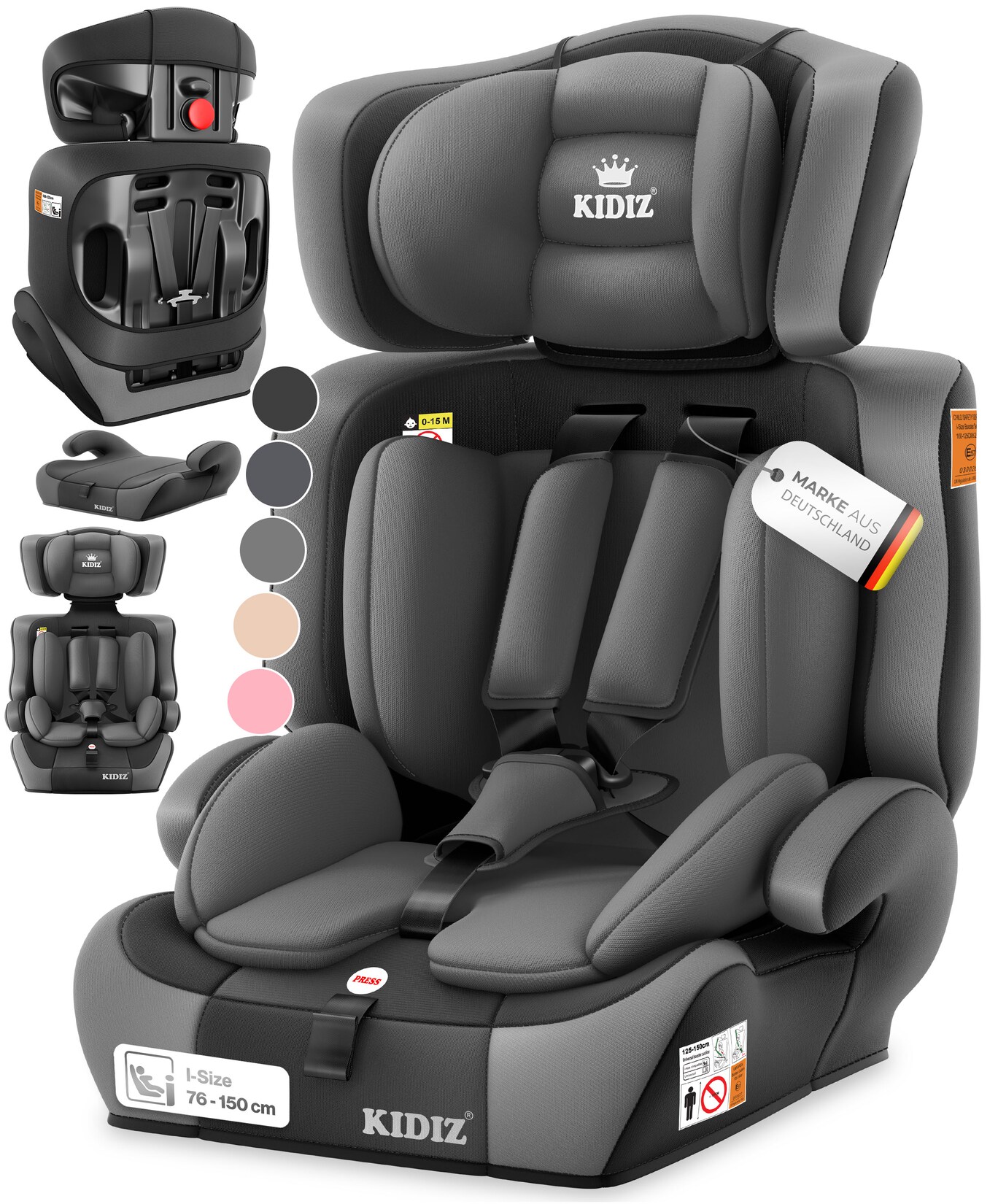® Autokindersitz Kinderautositz Gruppe 1+2+3 9- 5-Punkt-Sicherheitsgurt, Autositz, Kindersitz, Einstellbare Kopfstütze