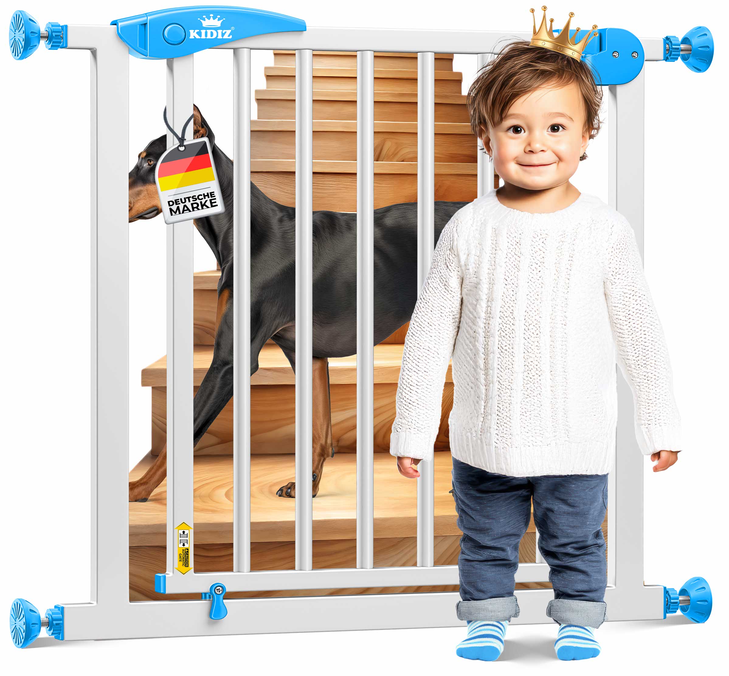 KIDIZ&reg; Schutzgitter f&uuml;r Treppen | T&uuml;r, Auto Close Kindertreppengitter ohne Bohren | 90&deg; Stop, Absperr T&uuml;rschutzgitter, schwenkbare Trennwand, Treppenschutzgitter, Klemmen 