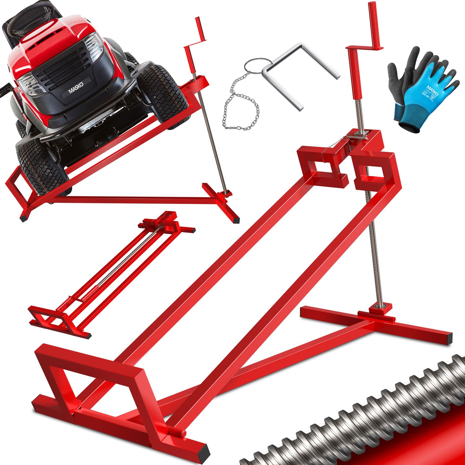 MASKO&reg; XXL Rasentraktorheber 450 kg Hebevorrichtung Hebeb&uuml;hne Aufsitzm&auml;her Reinigungshilfe universal, Rasentraktor-Heber, Rasentraktor +45&deg; Neigung verstellbar inkl. B&uuml;rste 