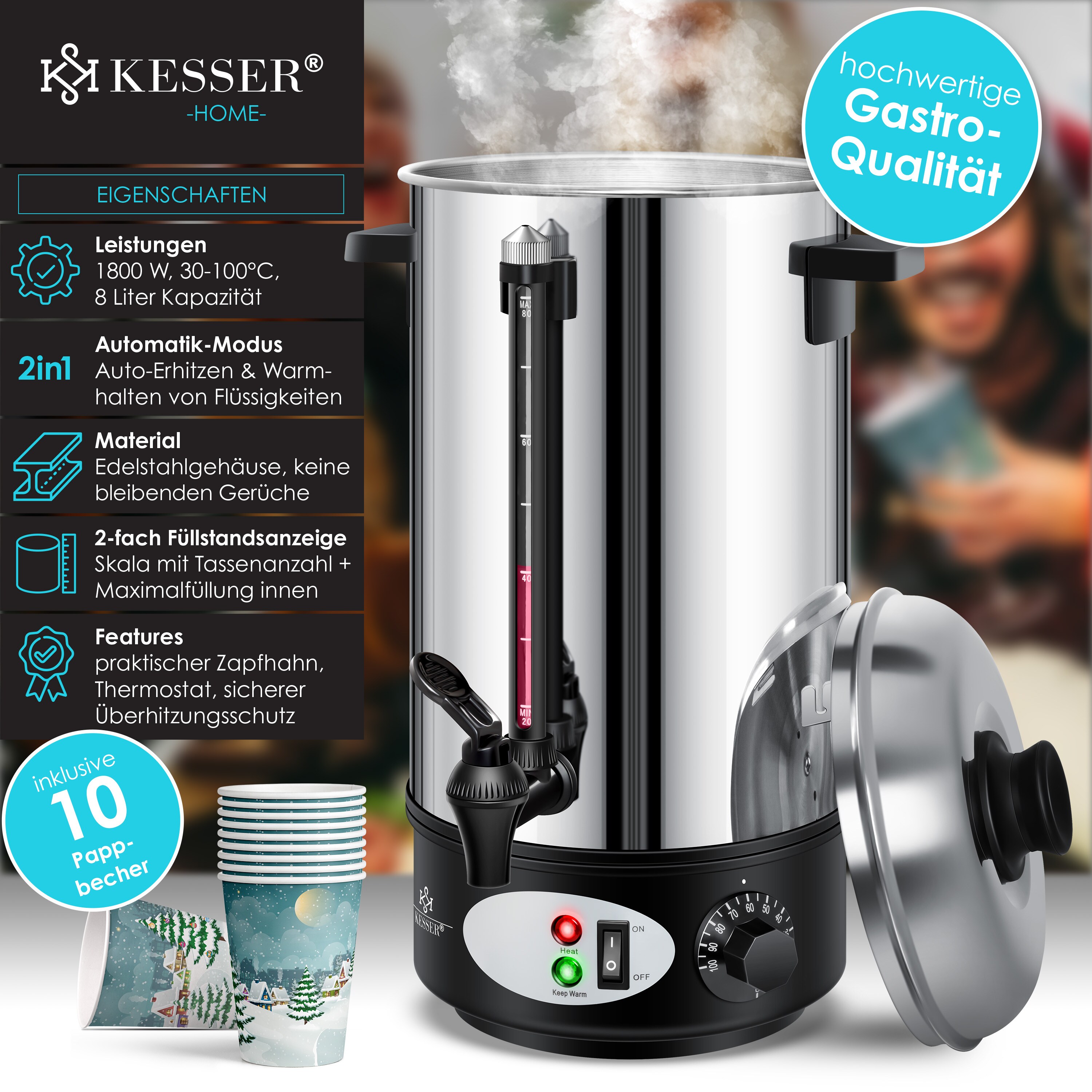KESSER® Glühweinkessel Edelstahl Glühweinkocher Glühweinautomat Heißgetränkeautomat Wasserkocher Heißwasserspender Kocher Einkochautomat bei Marktkauf online bestellen