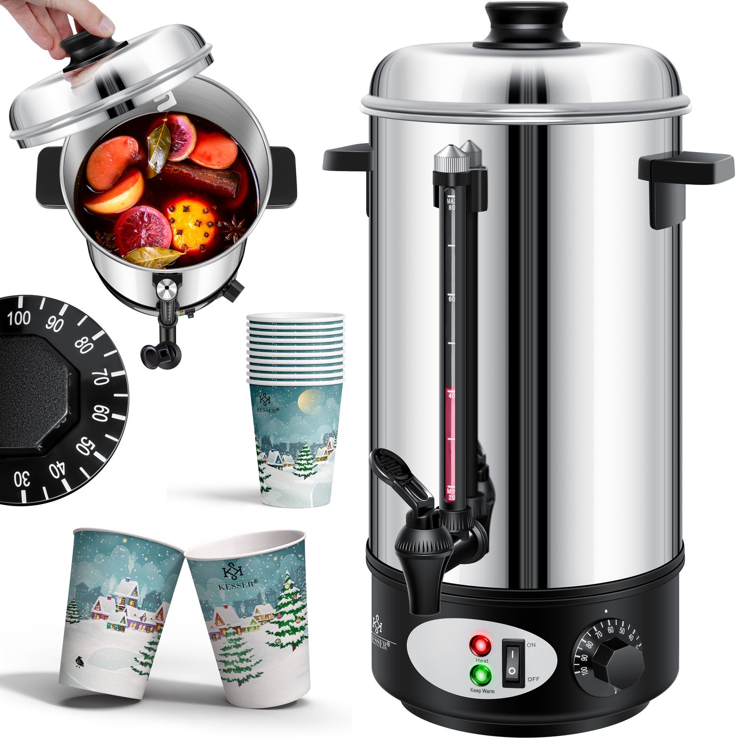 KESSER&reg; Gl&uuml;hweinkessel Edelstahl Gl&uuml;hweinkocher Gl&uuml;hweinautomat Hei&szlig;getr&auml;nkeautomat Wasserkocher Hei&szlig;wasserspender Kocher Einkochautomat 