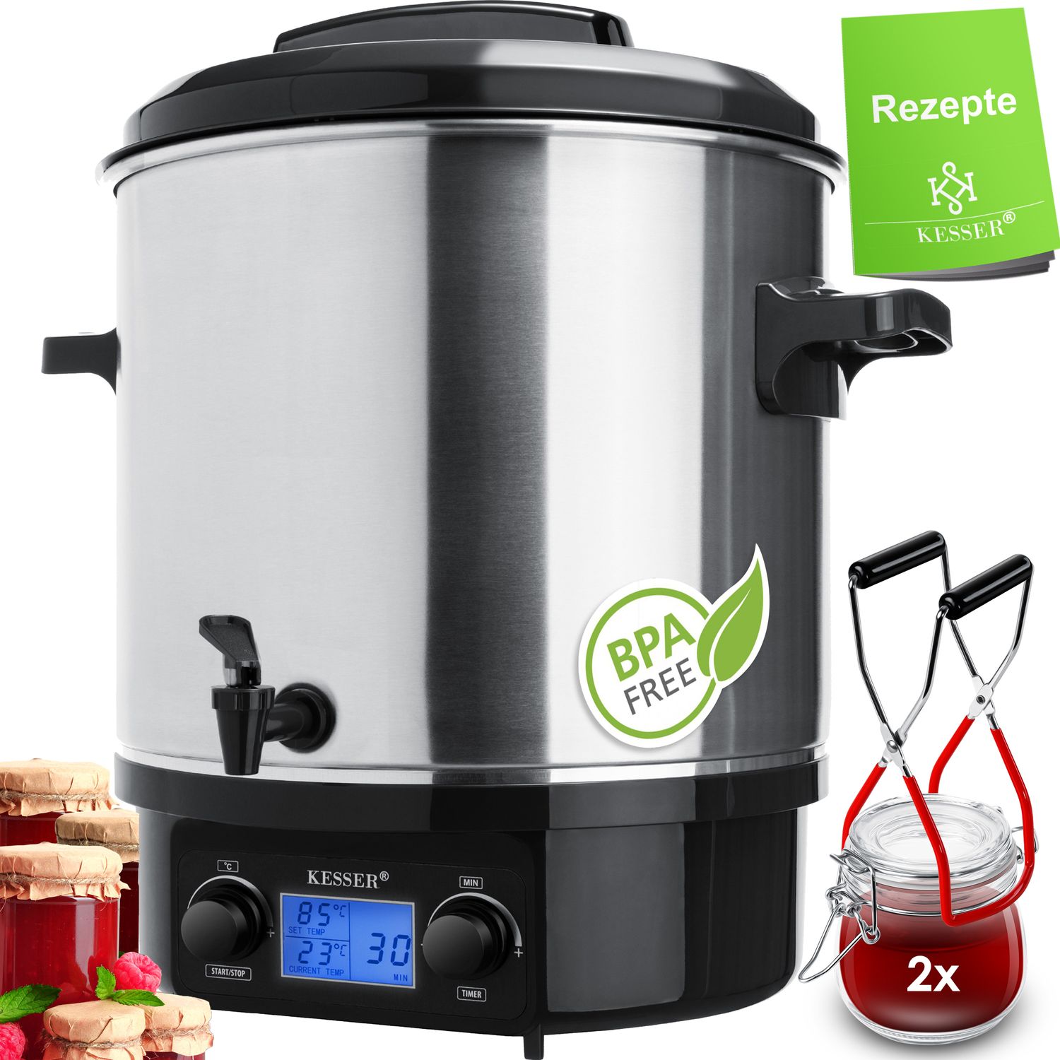 KESSER Einkochautomat 2000W 27L LCD-Display Gl&uuml;hweintopf Hei&szlig;getr&auml;nkeautomat 