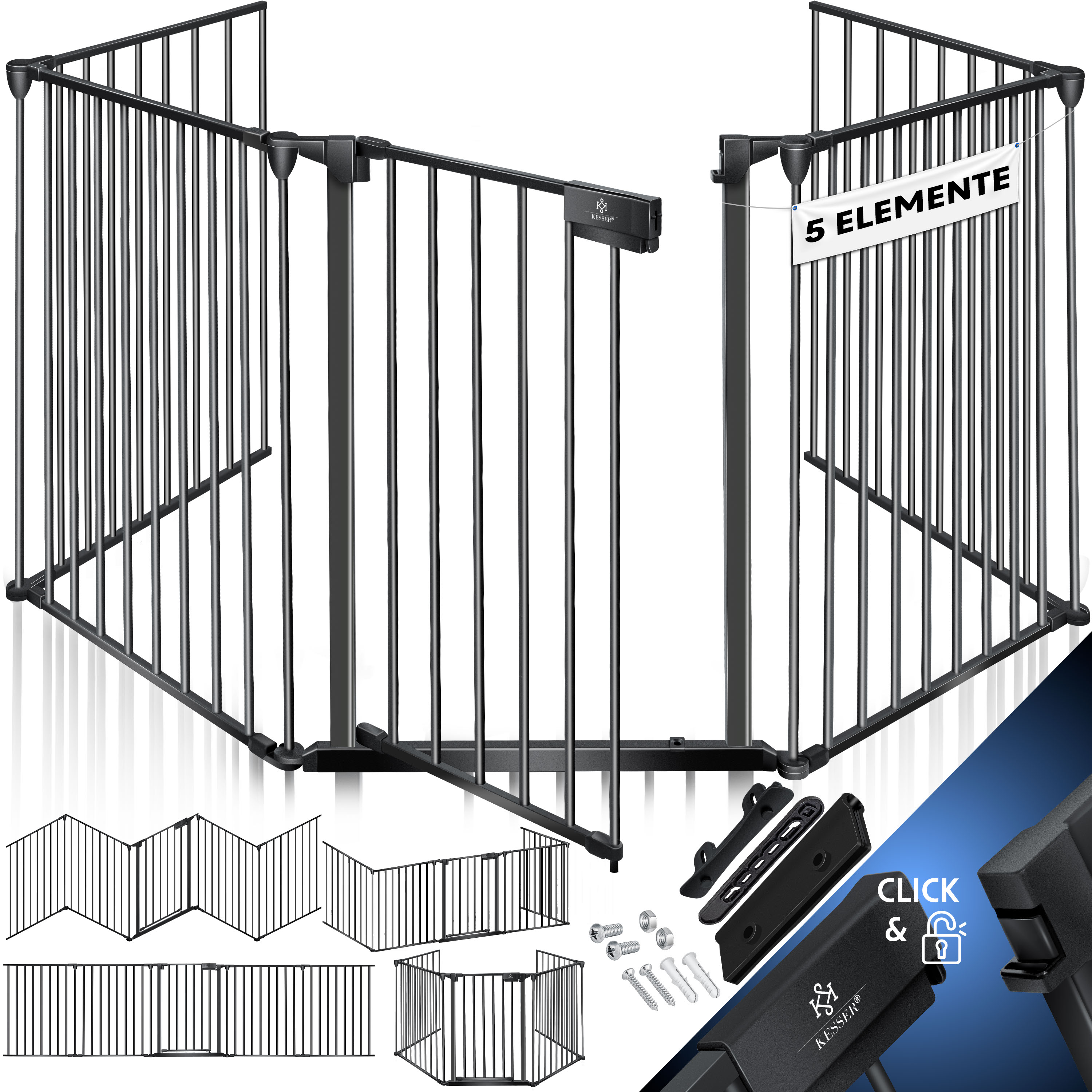 KESSER&reg; Kaminschutzgitter mit T&uuml;r Metall Ofenschutzgitter Laufgitter Laufstall Absperrgitter Tierschutzgitter T&uuml;rschutzgitter f&uuml;r Kinder-Sicherung 