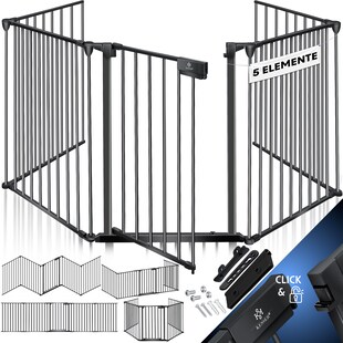 KESSER® Kaminschutzgitter mit Tür Metall Ofenschutzgitter Laufgitter Laufstall Absperrgitter Tierschutzgitter Türschutzgitter für Kinder-Sicherung 
