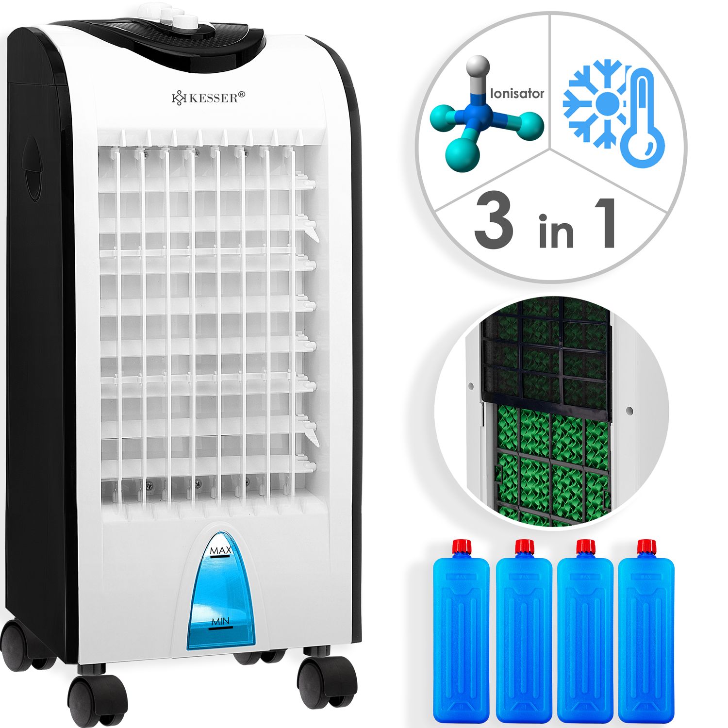 KESSER&reg; 3in1 Mobile Klimaanlage | Klimager&auml;t | Ventilator Klimaanlage | 4L Tank 3 Stufen | Ionisator Luftbefeuchter | Luftk&uuml;hler | 