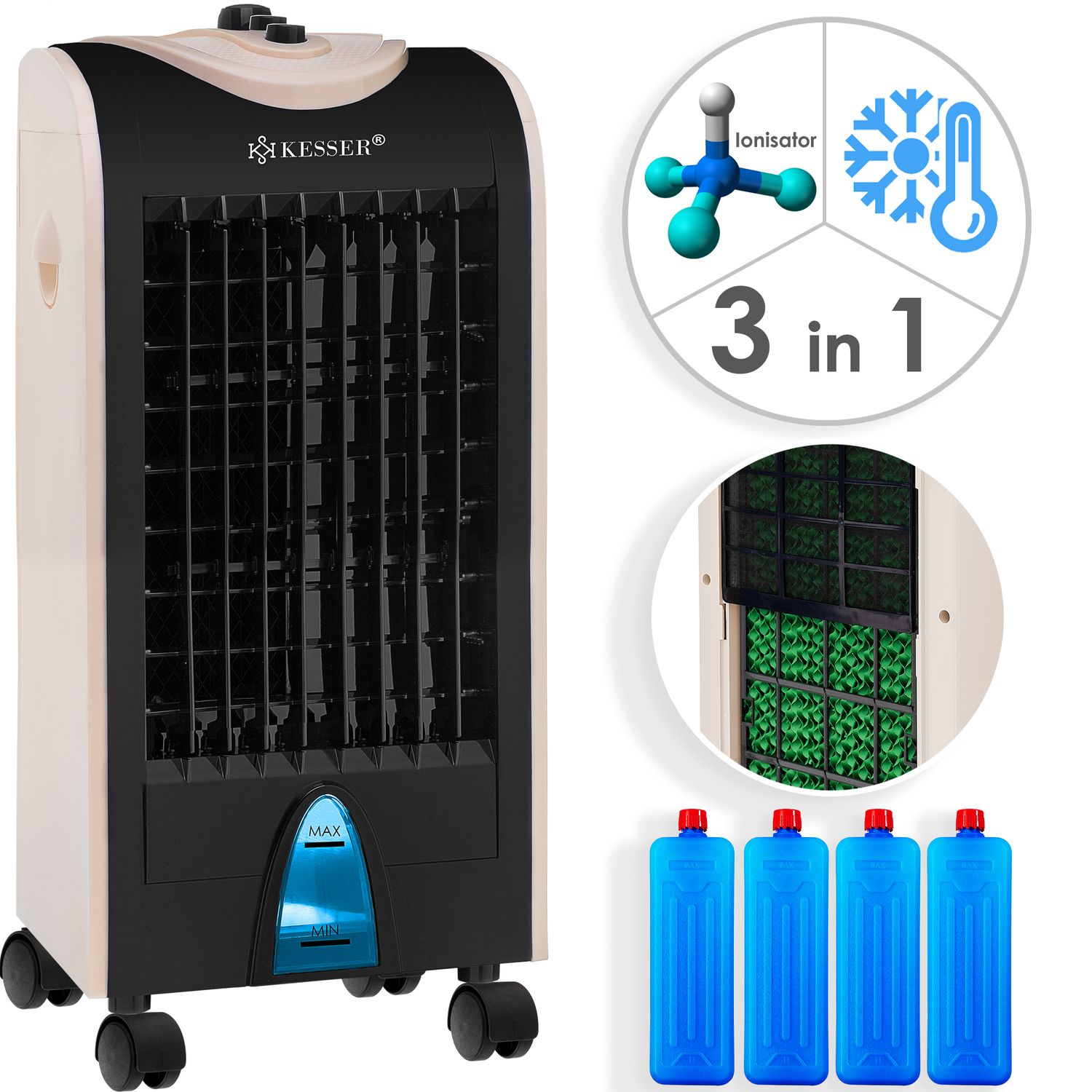 KESSER&reg; 3in1 Mobile Klimaanlage | Klimager&auml;t | Ventilator Klimaanlage | 4L Tank 3 Stufen | Ionisator Luftbefeuchter | Luftk&uuml;hler | 